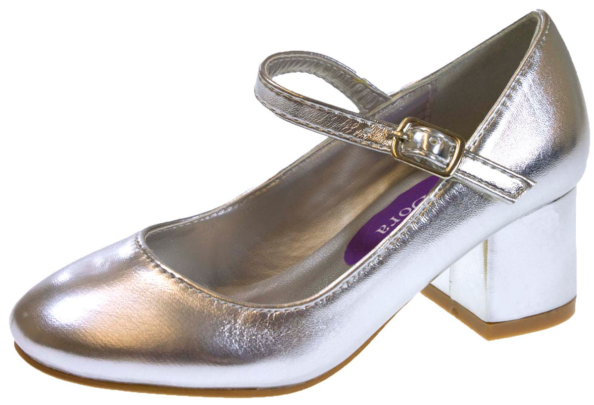Girls Faux Leather Low Block Heel Party Shoes Mary Jane Kids Wedding Prom Size