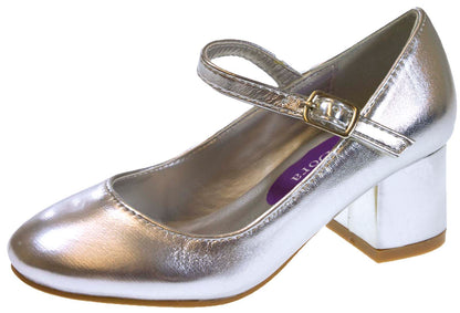 Girls Faux Leather Low Block Heel Party Shoes Mary Jane Kids Wedding Prom Size