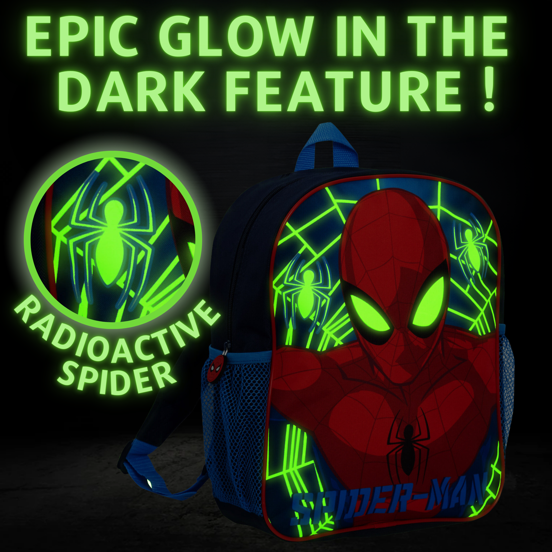 Glow In The Dark Marvel Spiderman Backpack Travel School Rucksack Boys Lunch Bag