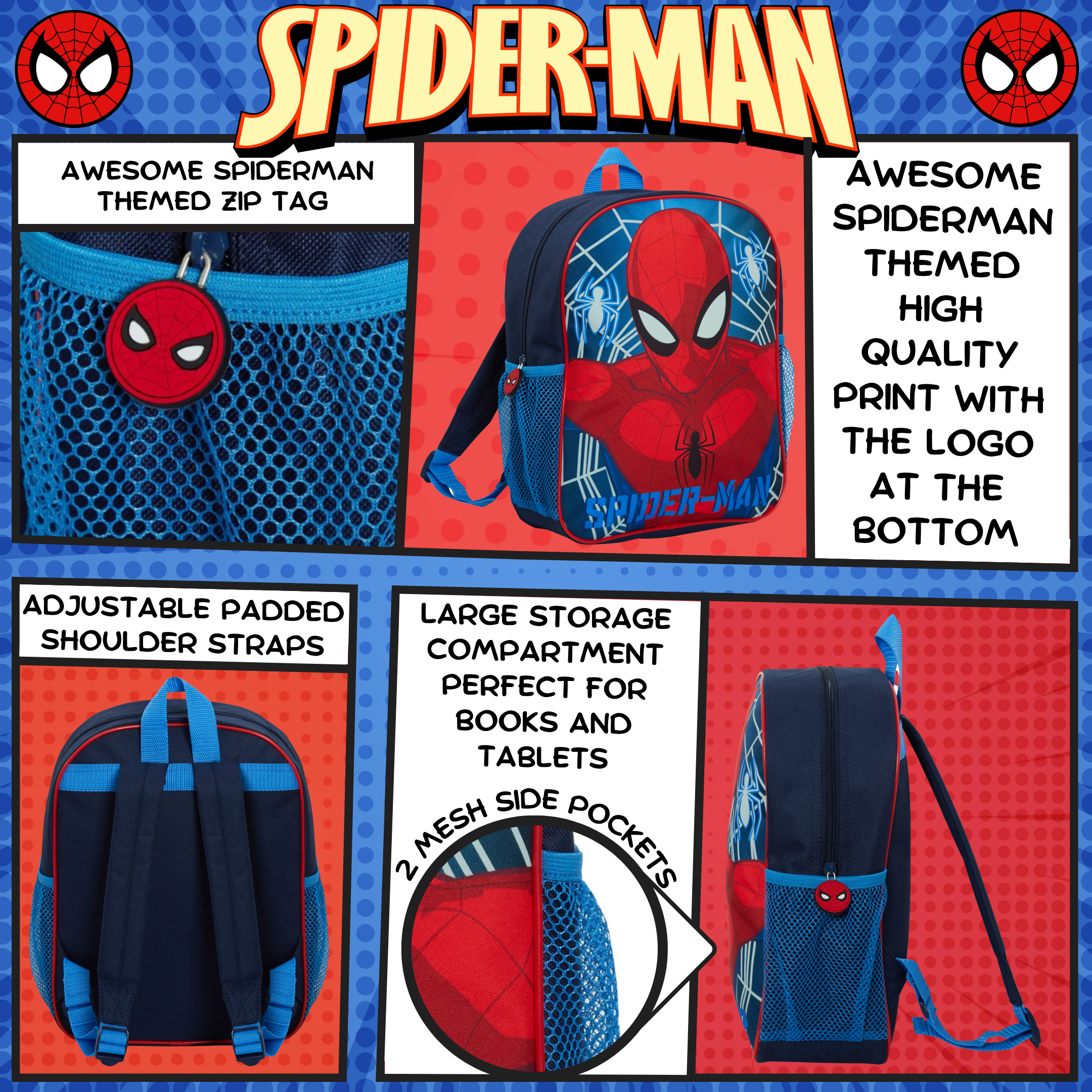 Glow In The Dark Marvel Spiderman Backpack Travel School Rucksack Boys Lunch Bag