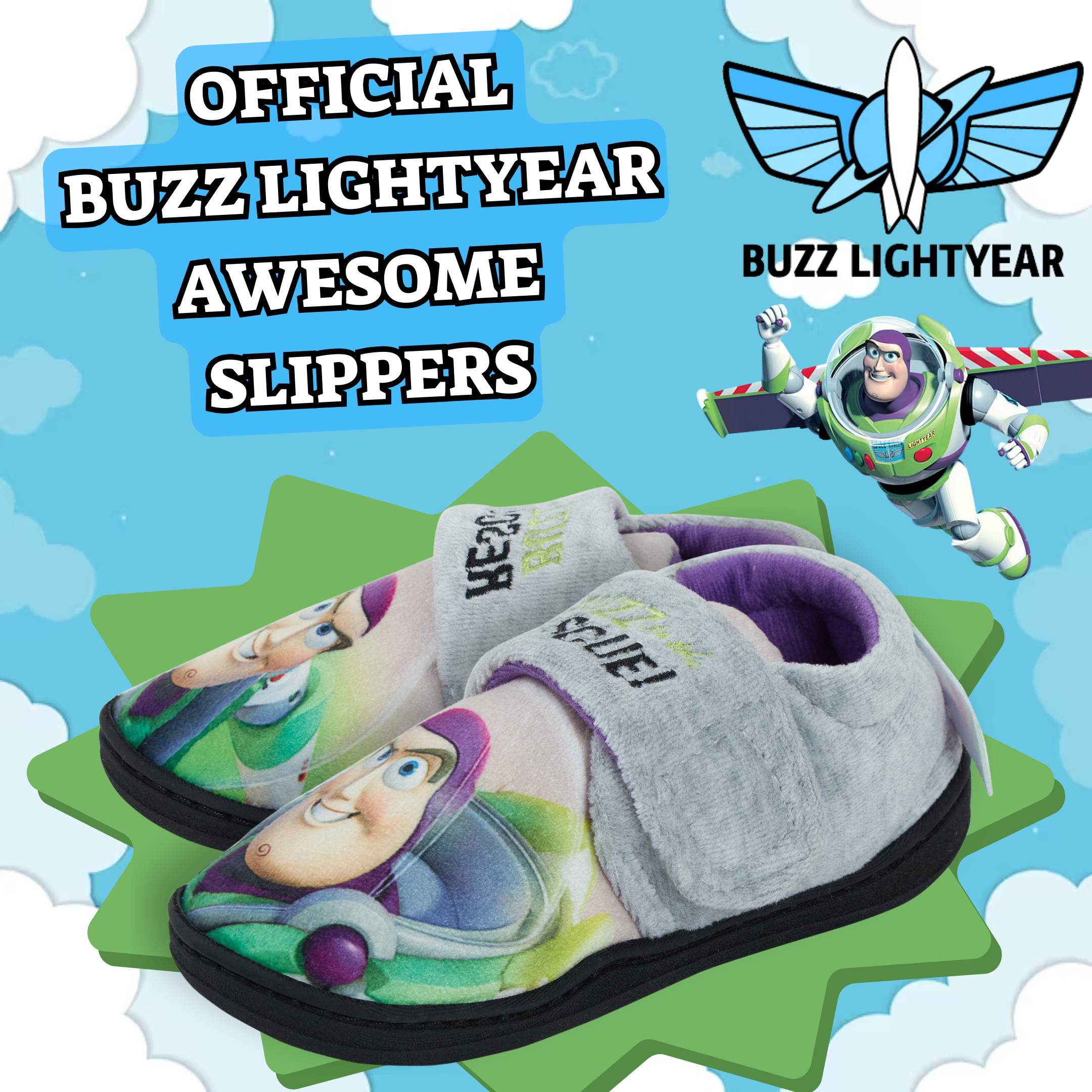 Disney Toy Story Buzz Lightyear Slippers Boys Comfort Easy Fasten House Shoes