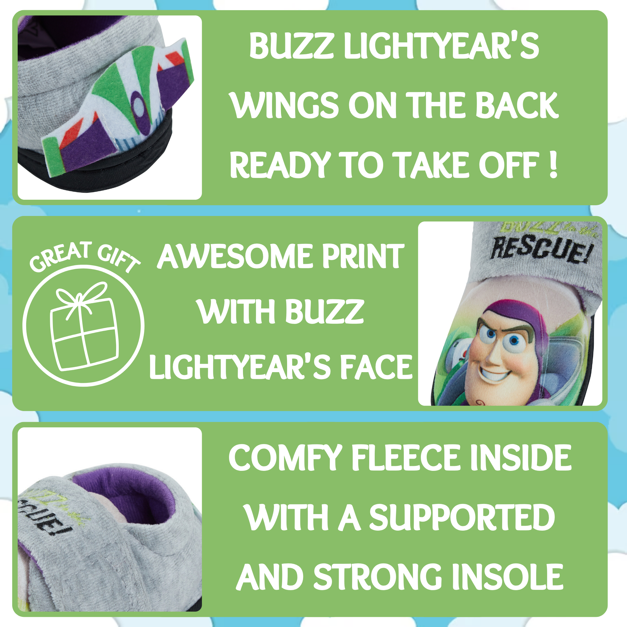Disney Toy Story Buzz Lightyear Slippers Boys Comfort Easy Fasten House Shoes