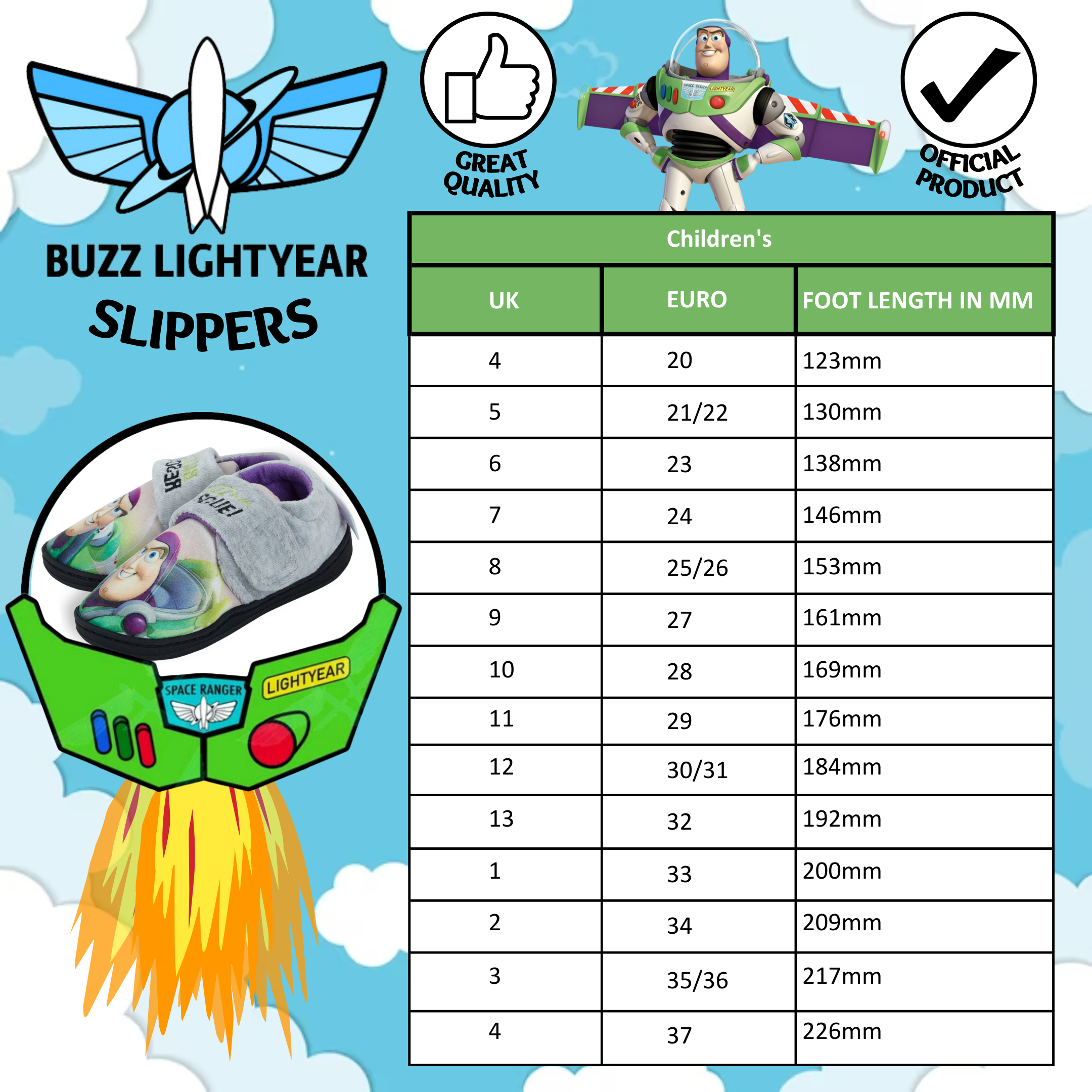 Disney Toy Story Buzz Lightyear Slippers Boys Comfort Easy Fasten House Shoes