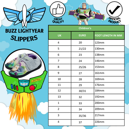 Disney Toy Story Buzz Lightyear Slippers Boys Comfort Easy Fasten House Shoes
