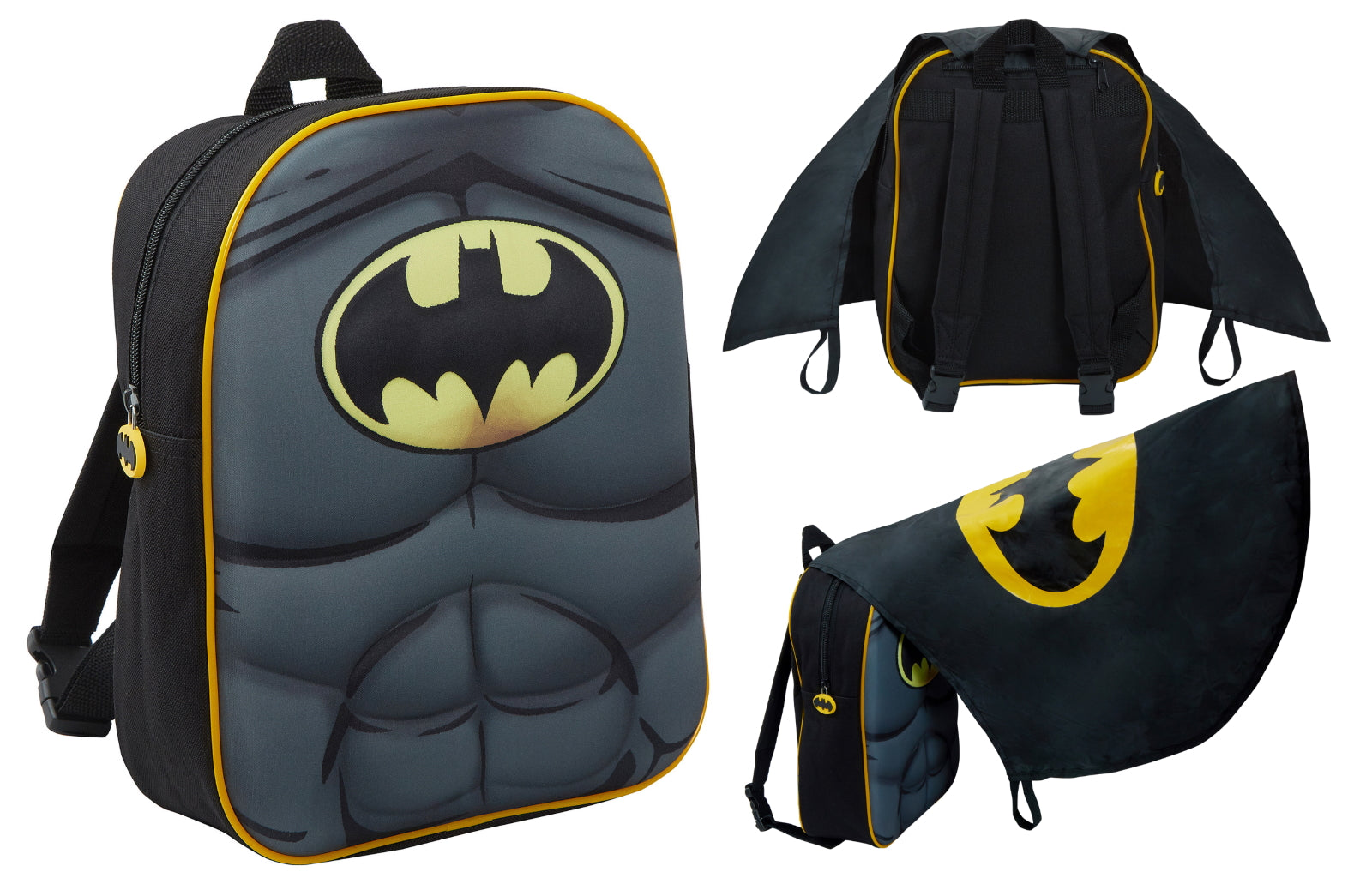 Boys Batman 3D Backpack With Cape in Pocket Kids Dress Up Costume Rucksack Bag