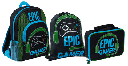 Boys Epic Gamer Bag Bundle Set Of 3 Kids Gaming Backpack Gym Bag Lunch Bag