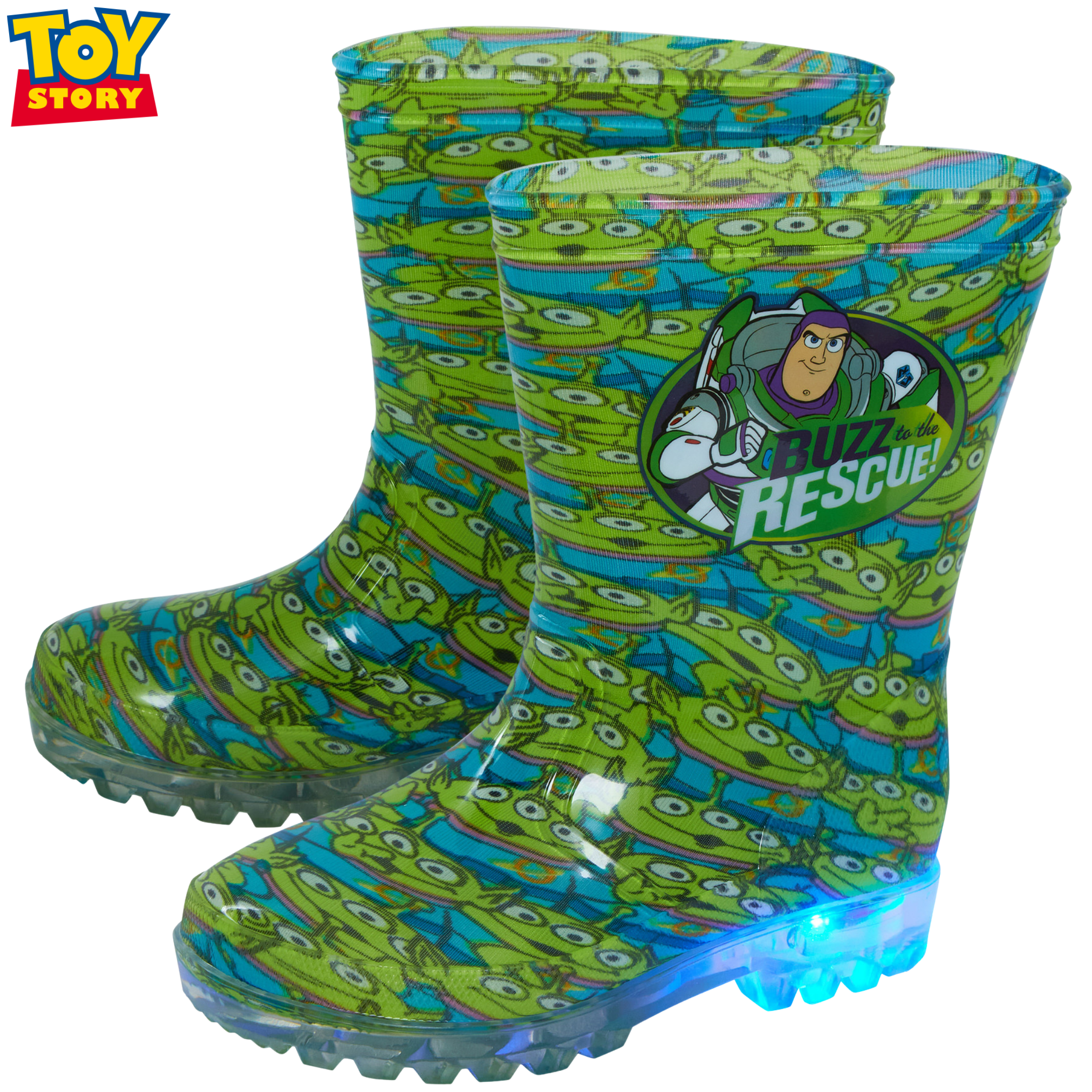 Disney Toy Story Light Up Wellington Boots Kids Buzz Aliens Rain Snow Wellies