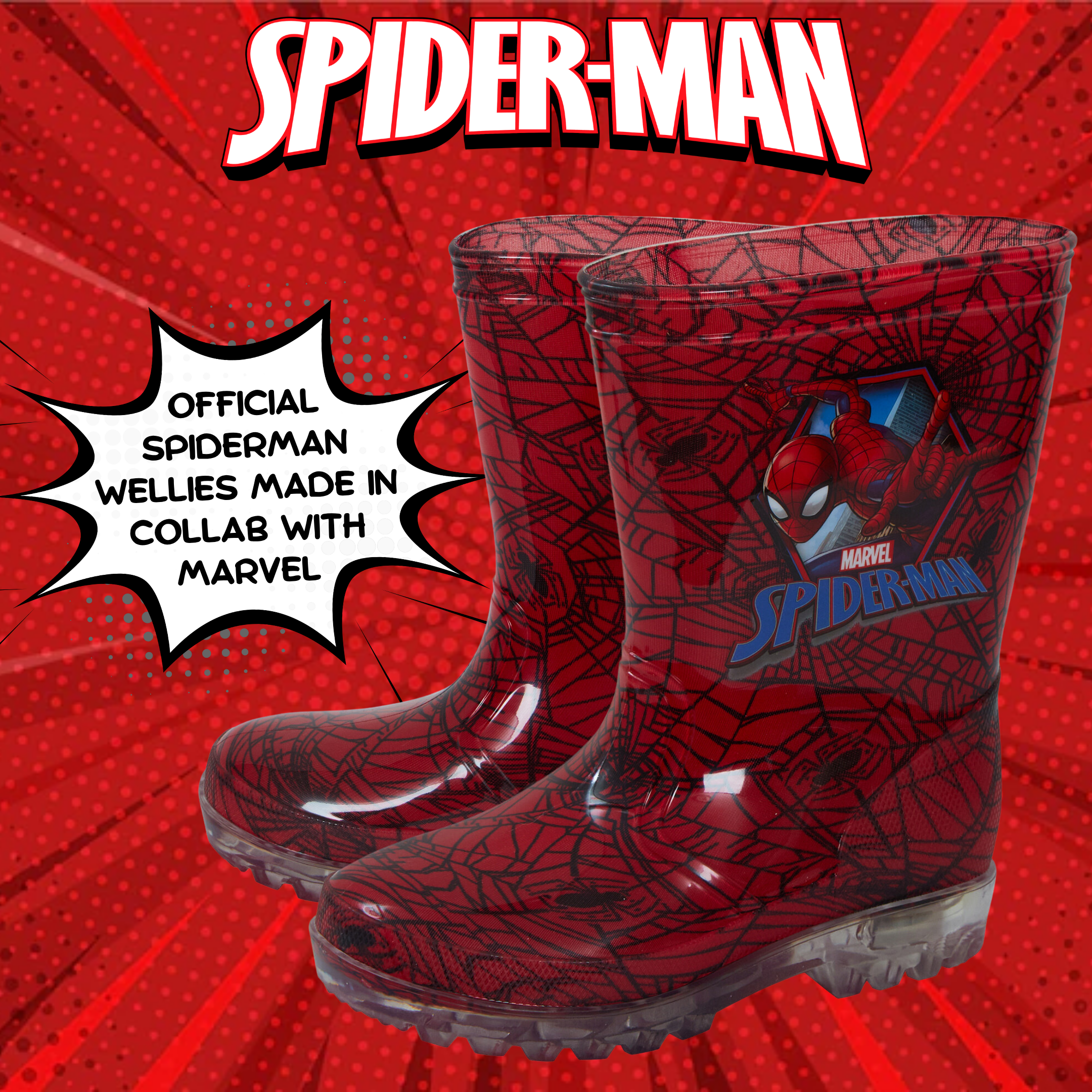 Marvel Spiderman Light Up Wellington Boots Kids Flashing Rain Snow Shoes Wellies