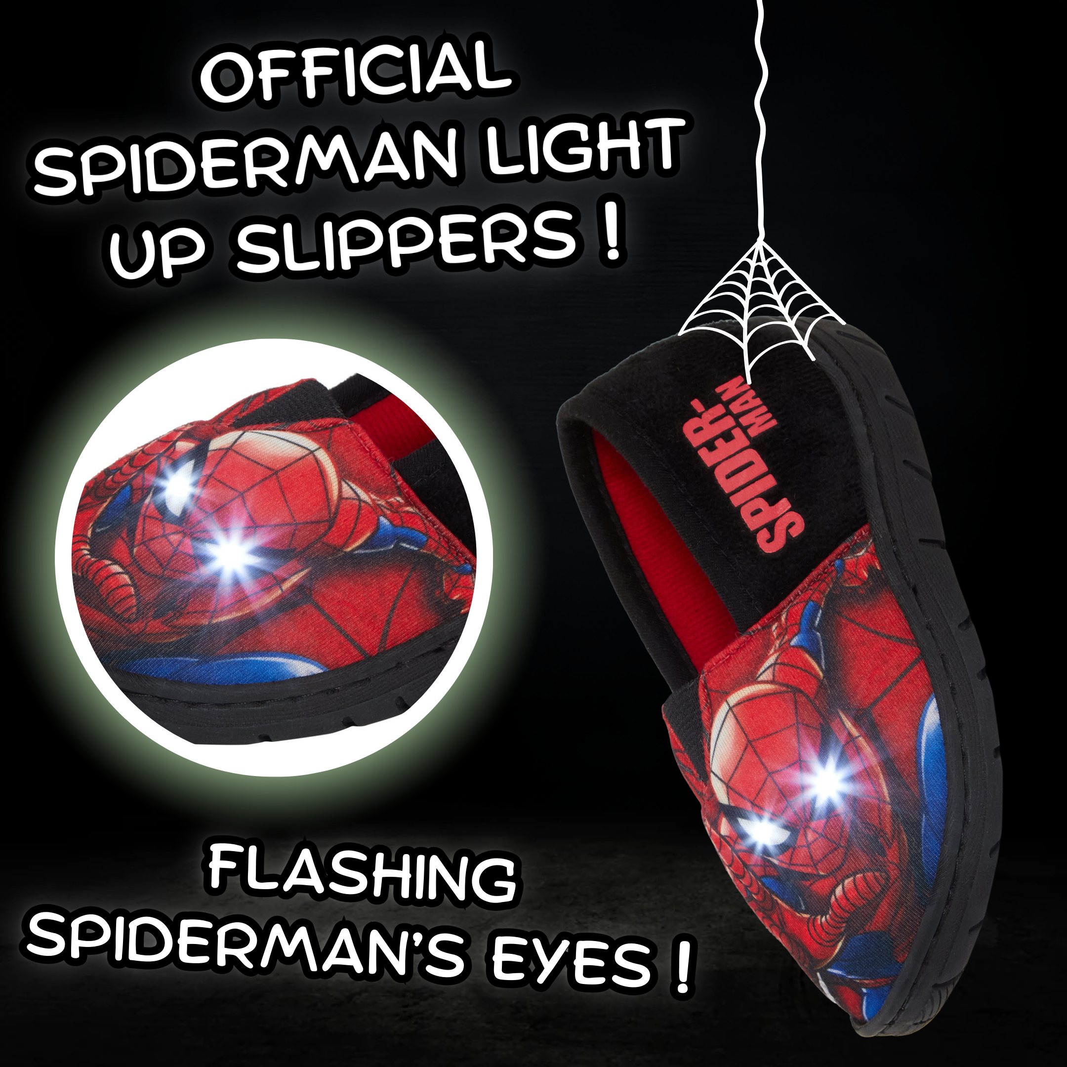Boys Spiderman Light Up Flashing Slippers Kids Marvel Mule Nursery House Shoes