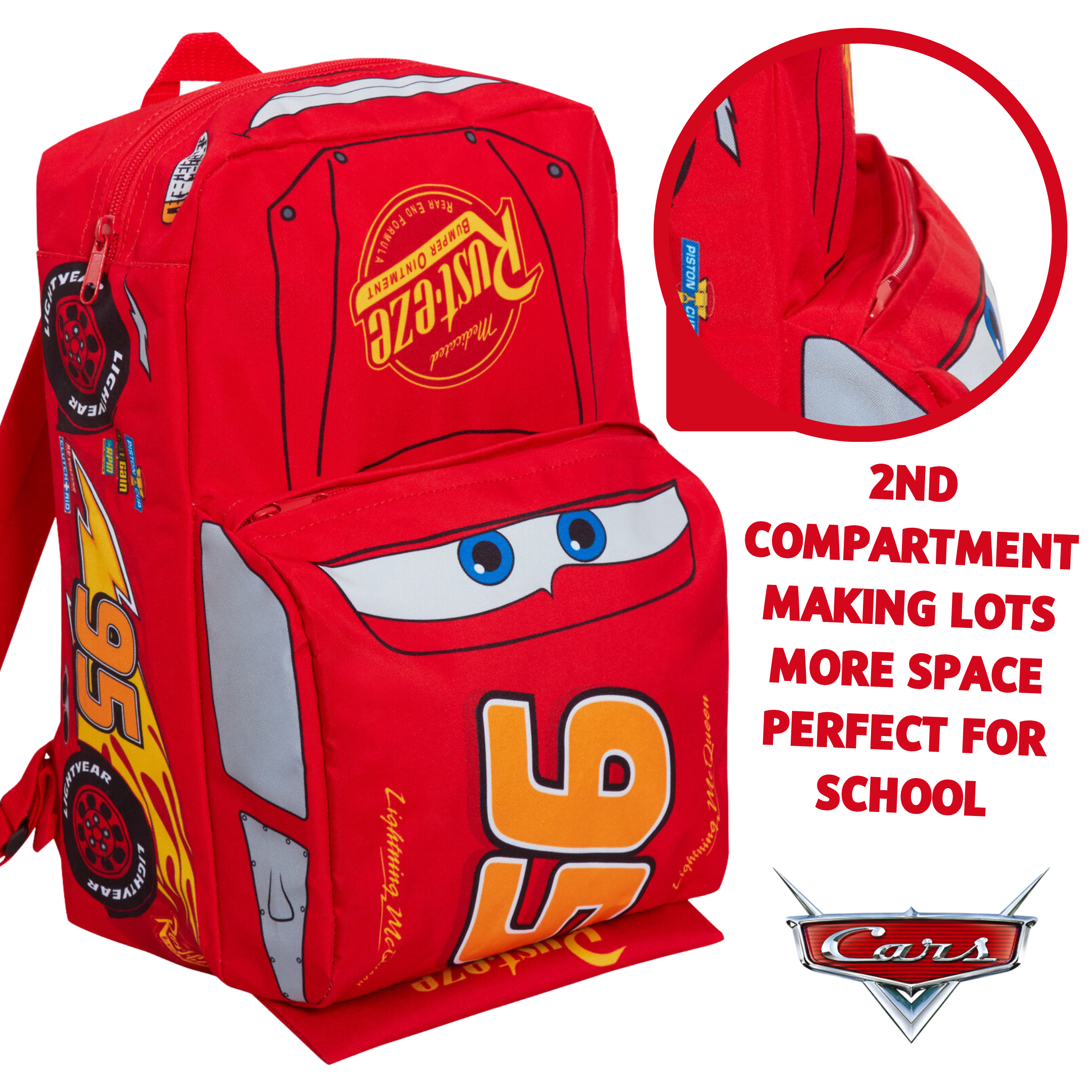 Disney Cars Boys 3D Backpack Kids Lightning McQueen School Lunch Bag Rucksack Red 95