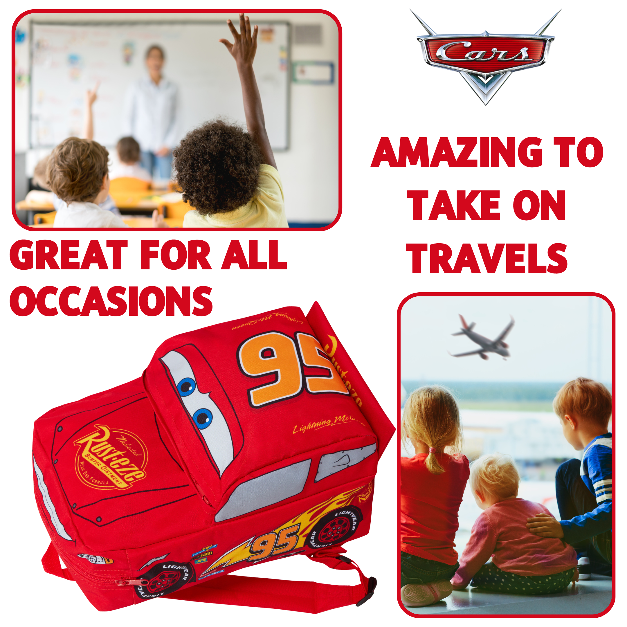Disney Cars Boys 3D Backpack Kids Lightning McQueen School Lunch Bag Rucksack Red 95