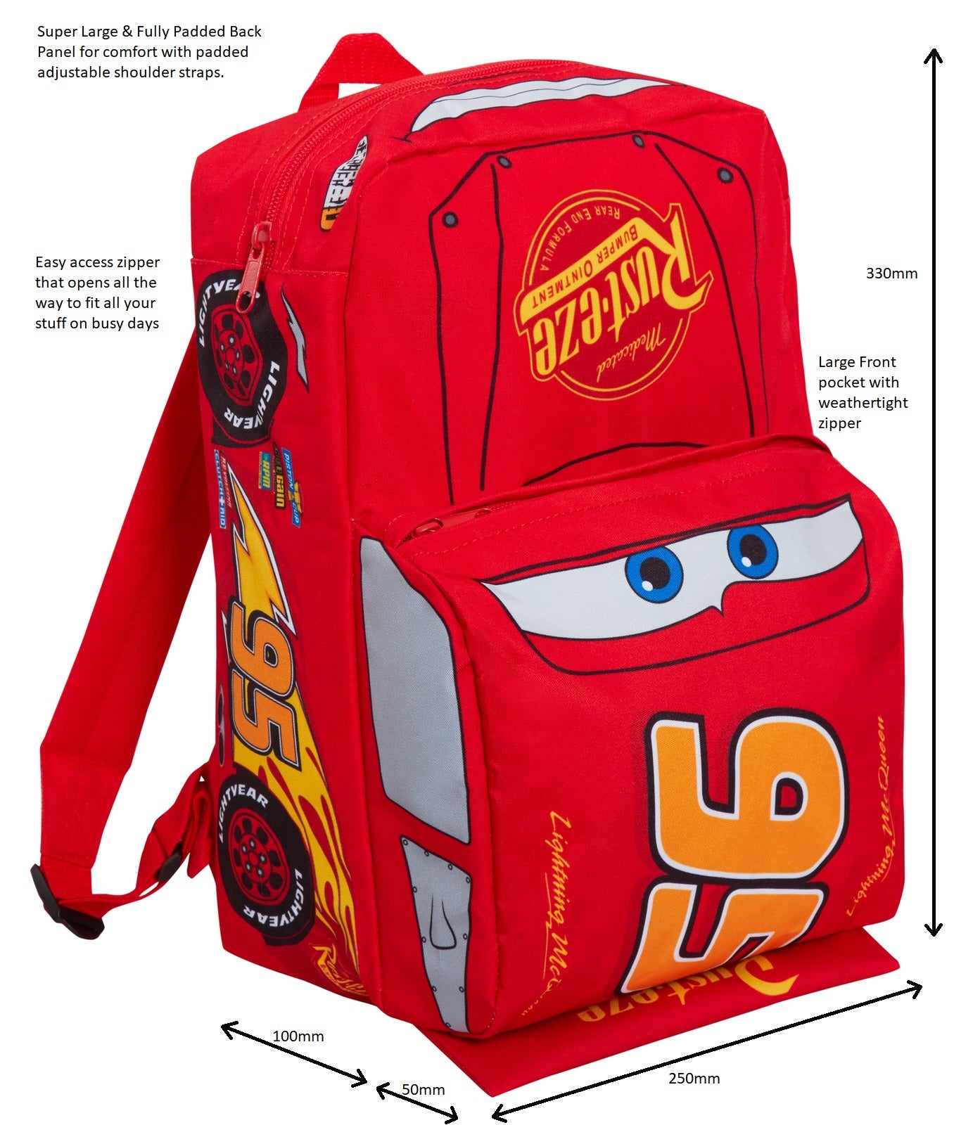 Disney Cars Boys 3D Backpack Kids Lightning McQueen School Lunch Bag Rucksack Red 95