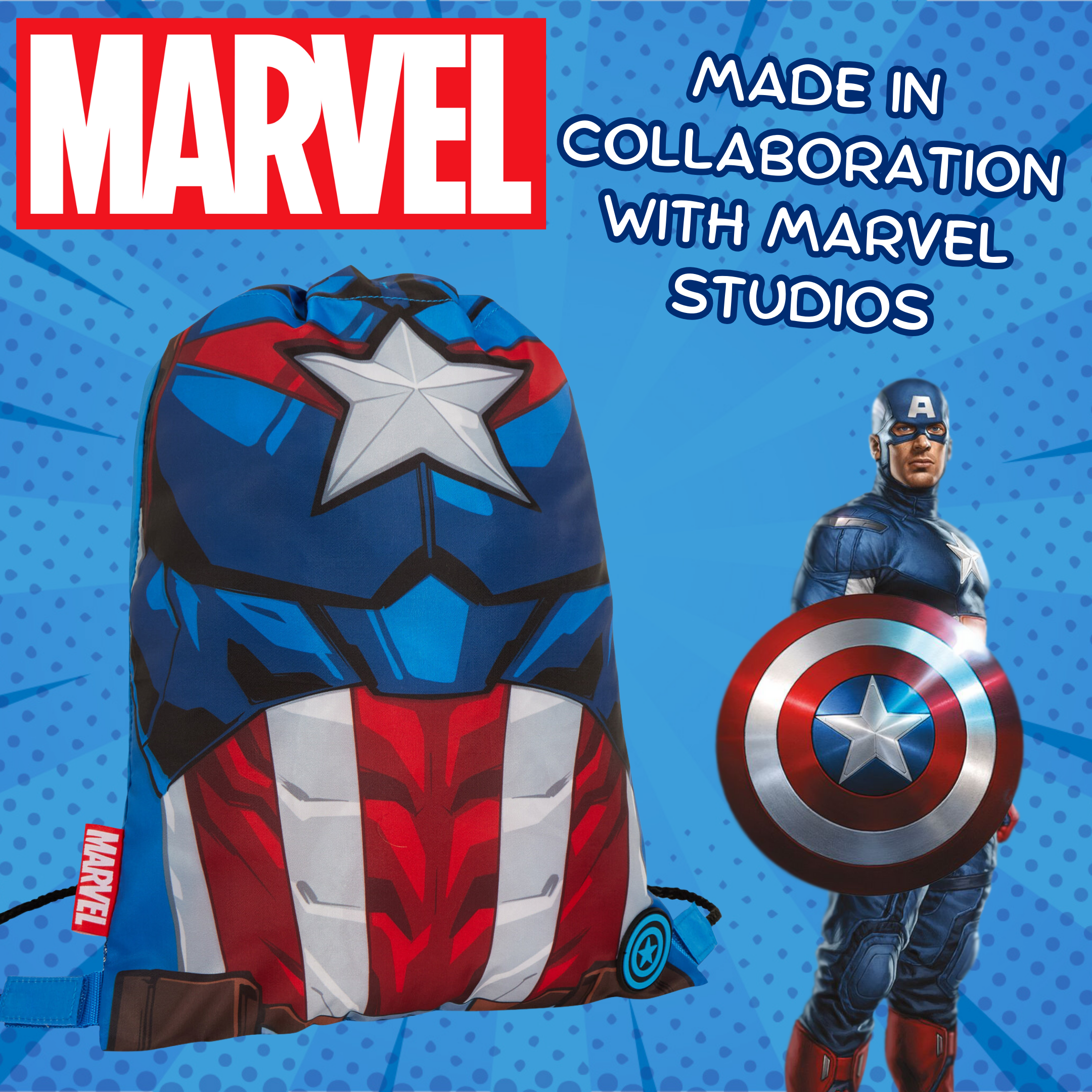 Boys Marvel Captain America Drawstring Gym Bag Avengers Sports Swimming PE Kit