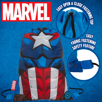 Boys Marvel Captain America Drawstring Gym Bag Avengers Sports Swimming PE Kit