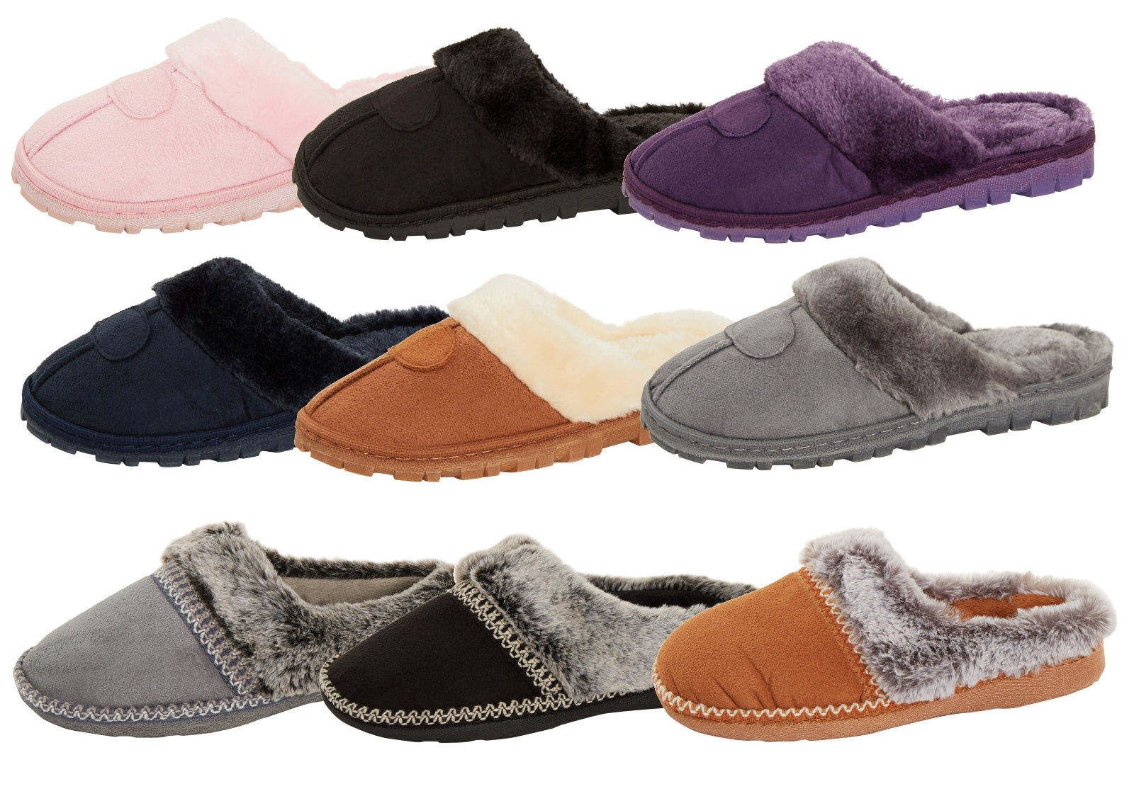 Womens Fleece Lined Slip On Mule Slippers Ladies Plush Faux Fur House Shoes Gift