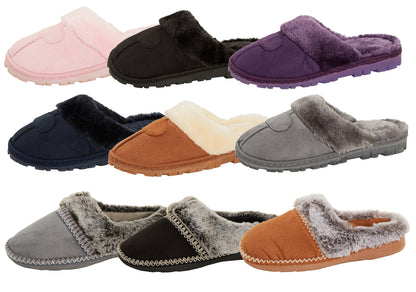 Womens Fleece Lined Slip On Mule Slippers Ladies Plush Faux Fur House Shoes Gift