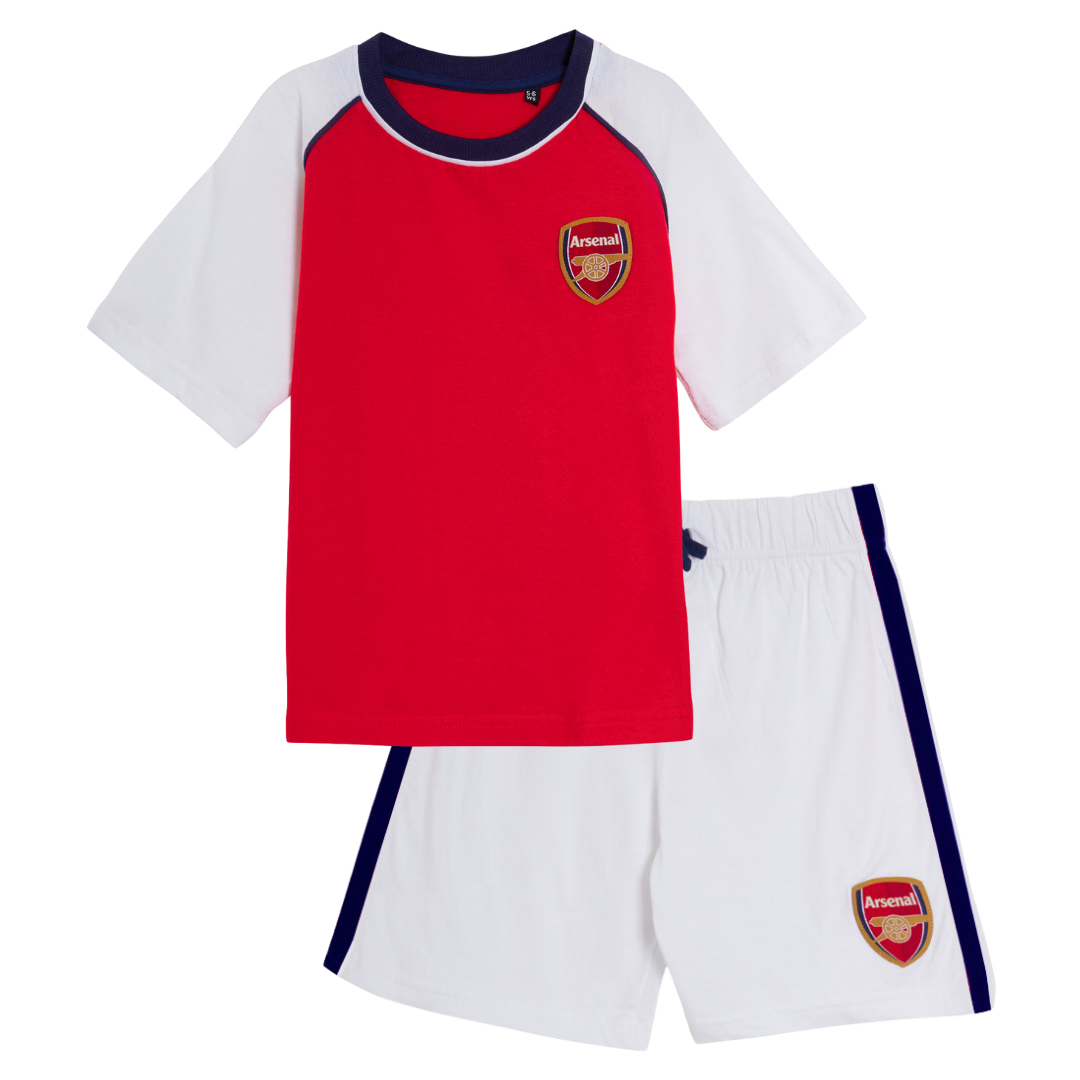 Kids Arsenal FC Short Pyjamas Boys Premiership Football Club Kit Shorts T-shirt