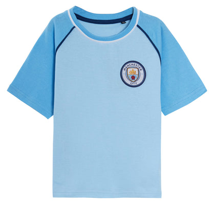 Kids Manchester City Short Pyjamas Boys Premiership Football Kit Shorts T-shirt