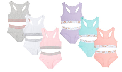 Girls Crop Top Vest Training Bra + Briefs Knickers Set Elasticated Cotton Pack