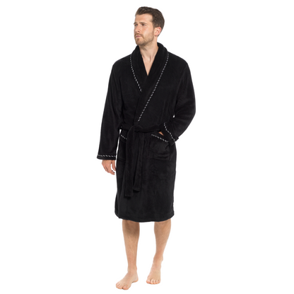 Mens Luxury Fleece Bathrobe Dressing Gown Hooded Bath Robe or Collar Housecoat