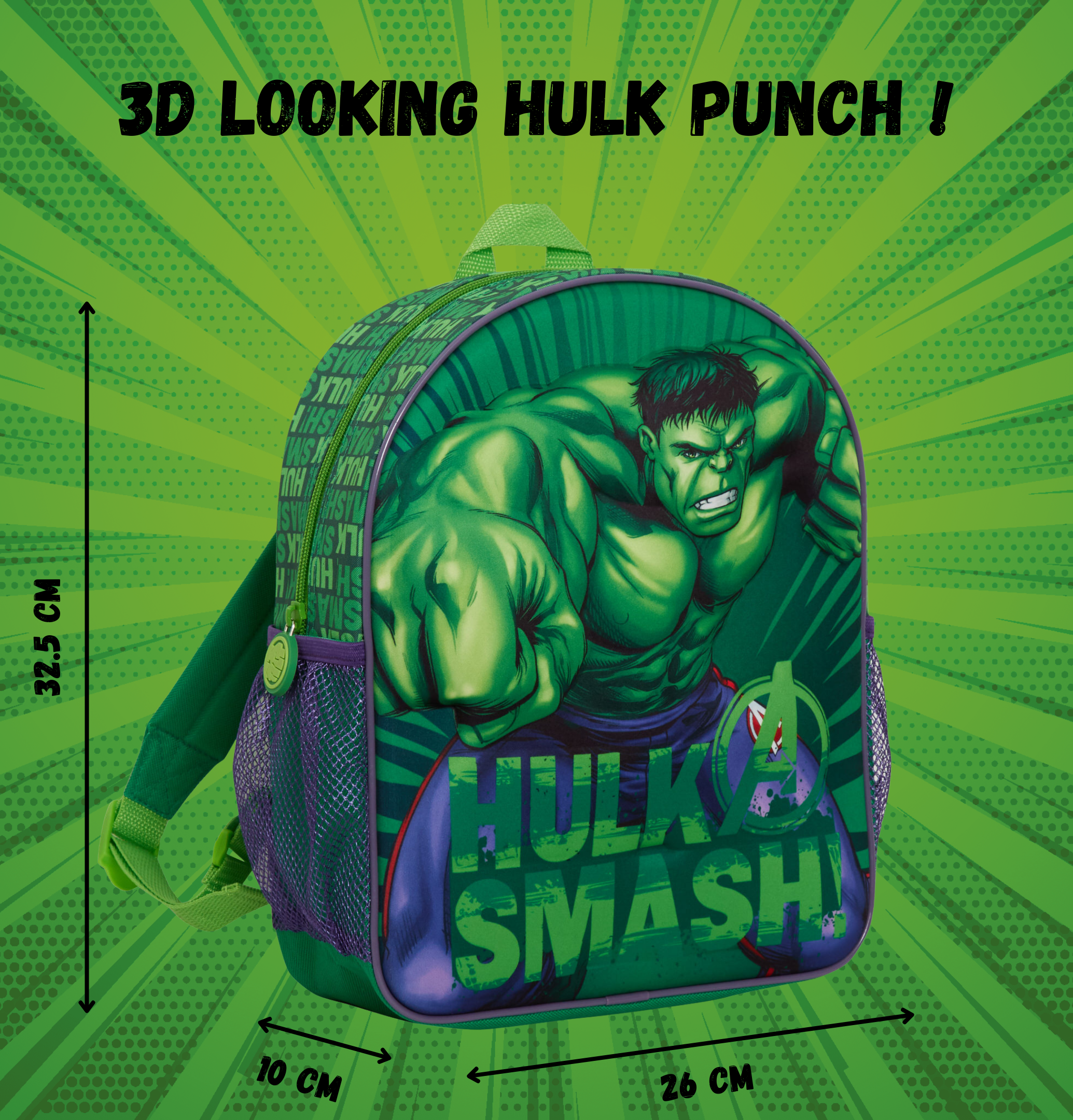Boys 3D Incredible Hulk Backpack Kids Marvel Avengers School Travel Rucksack Bag