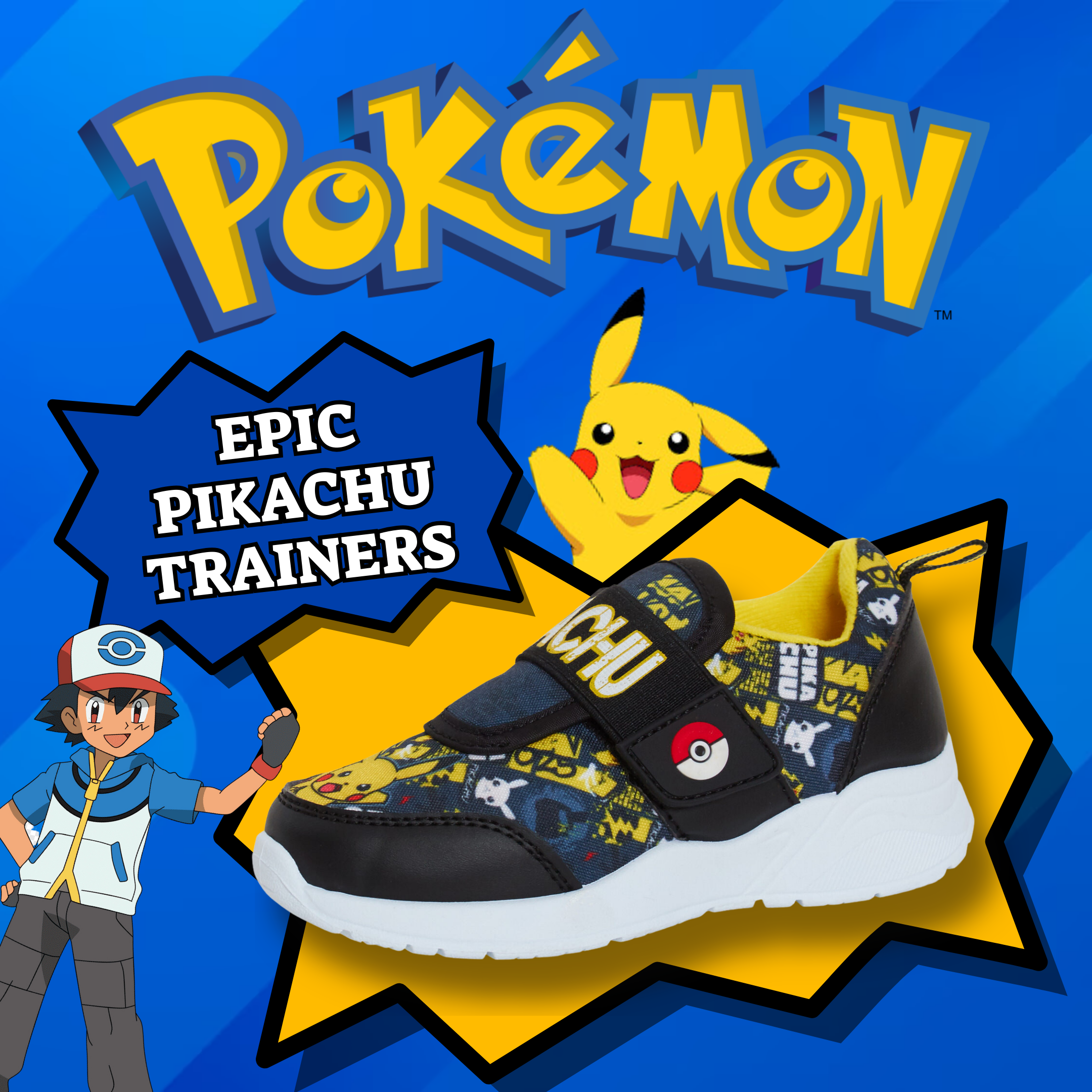 Boys Pokemon Trainers Kids Pikachu Easy Touch Fasten Sports Pumps Running Shoes