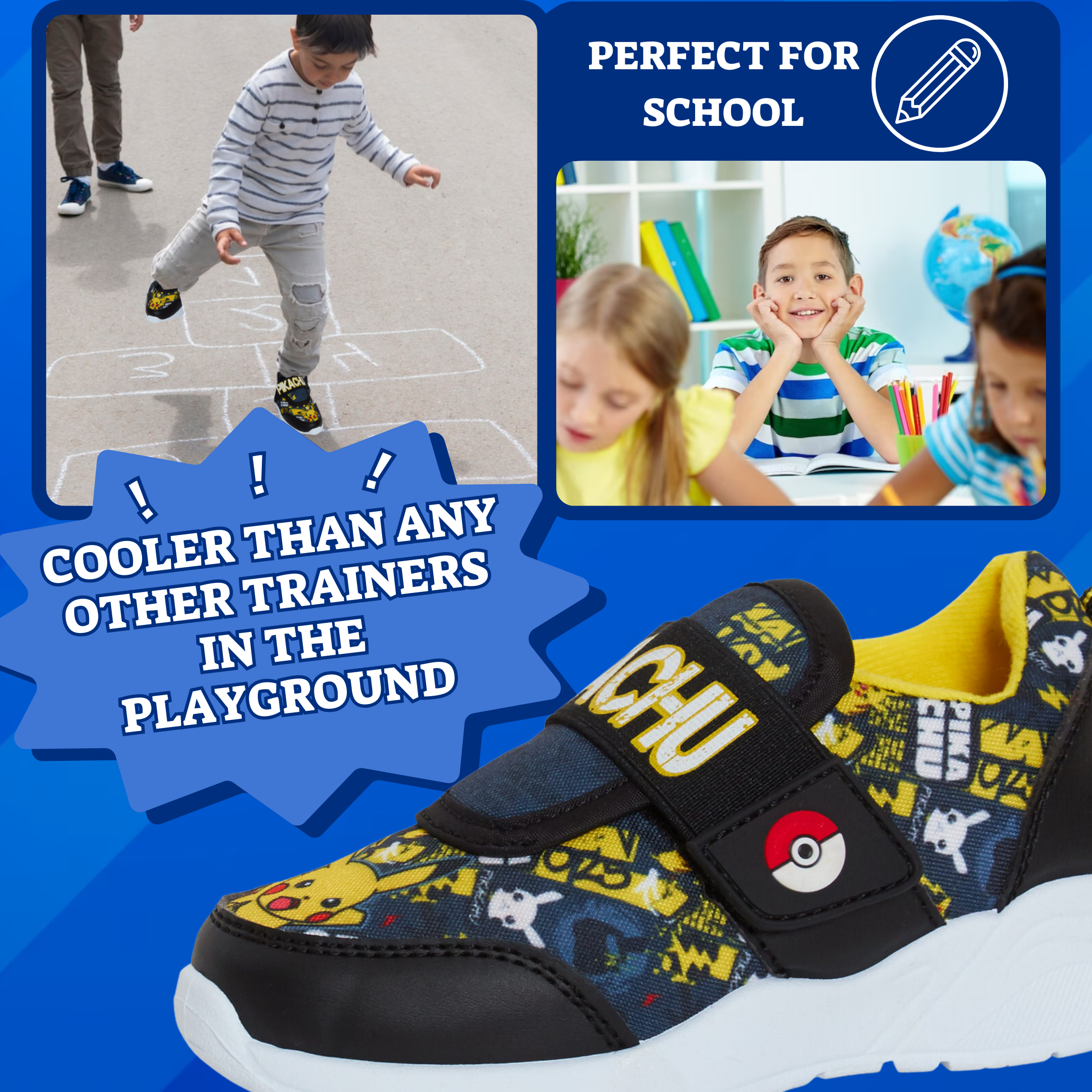 Boys Pokemon Trainers Kids Pikachu Easy Touch Fasten Sports Pumps Running Shoes