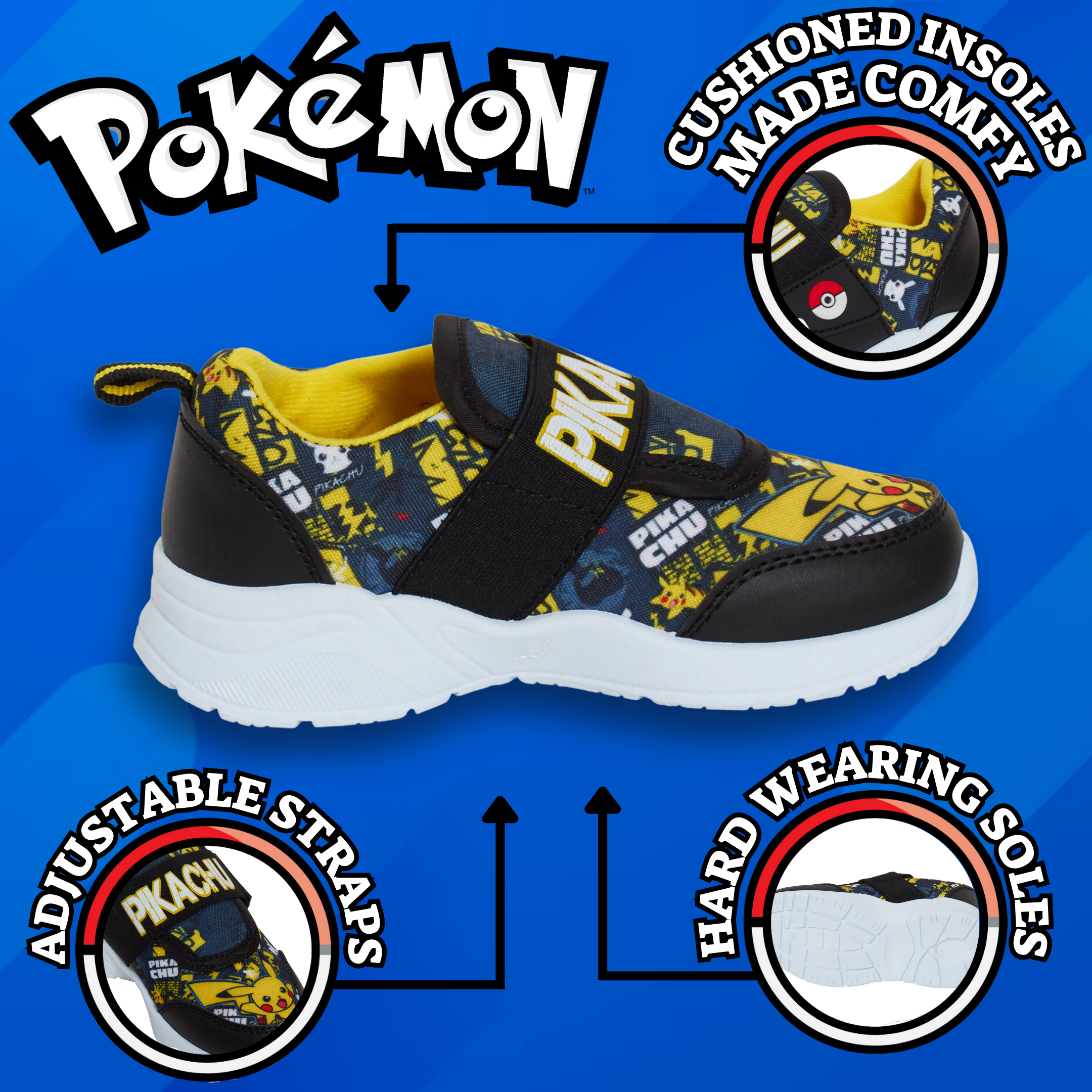 Boys Pokemon Trainers Kids Pikachu Easy Touch Fasten Sports Pumps Running Shoes