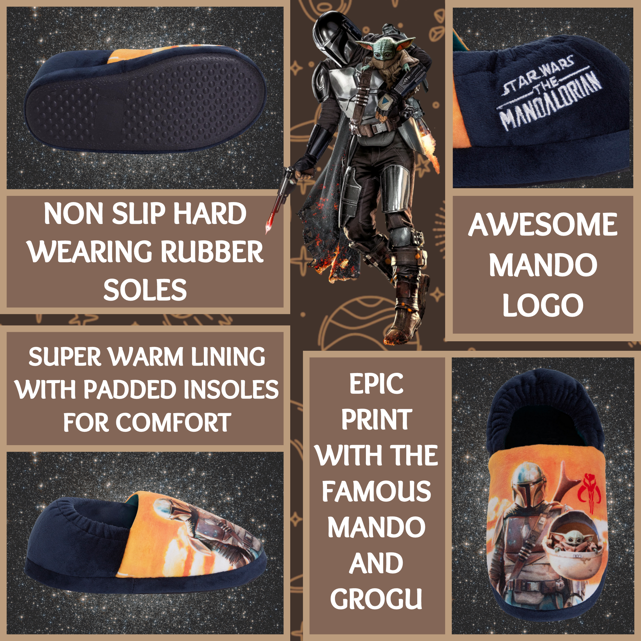Boys Mandalorian Slippers Kids Star Wars Baby Yoda The Child Mules House Shoes