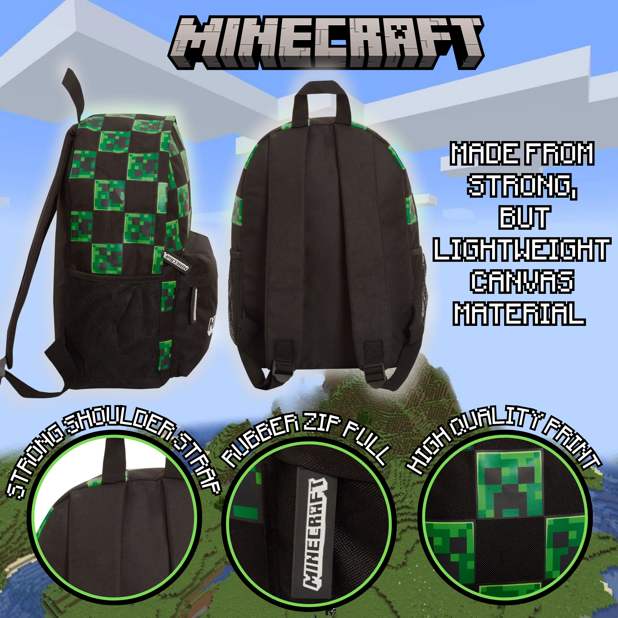 Minecraft Backpack Adults Kids Creeper Gamer School Bag Laptop Gaming Rucksack