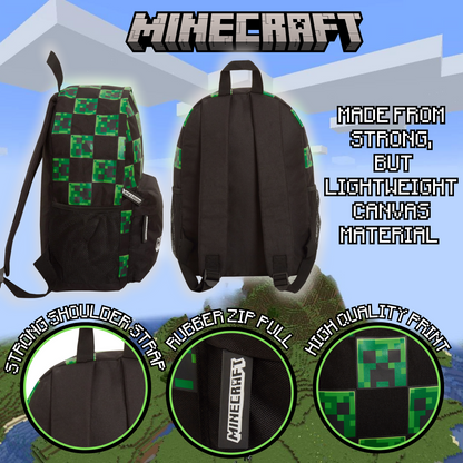 Minecraft Backpack Adults Kids Creeper Gamer School Bag Laptop Gaming Rucksack