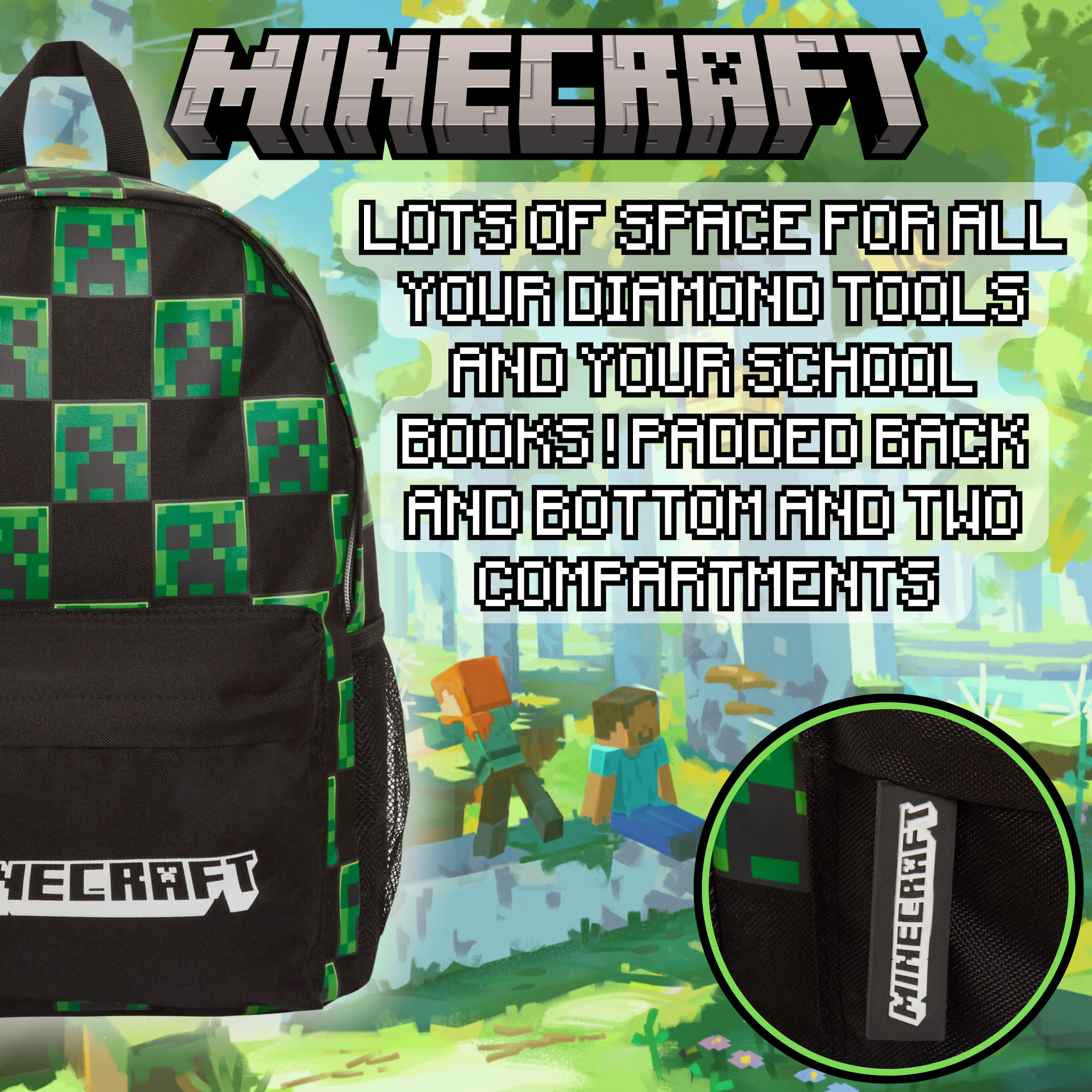 Minecraft Backpack Adults Kids Creeper Gamer School Bag Laptop Gaming Rucksack