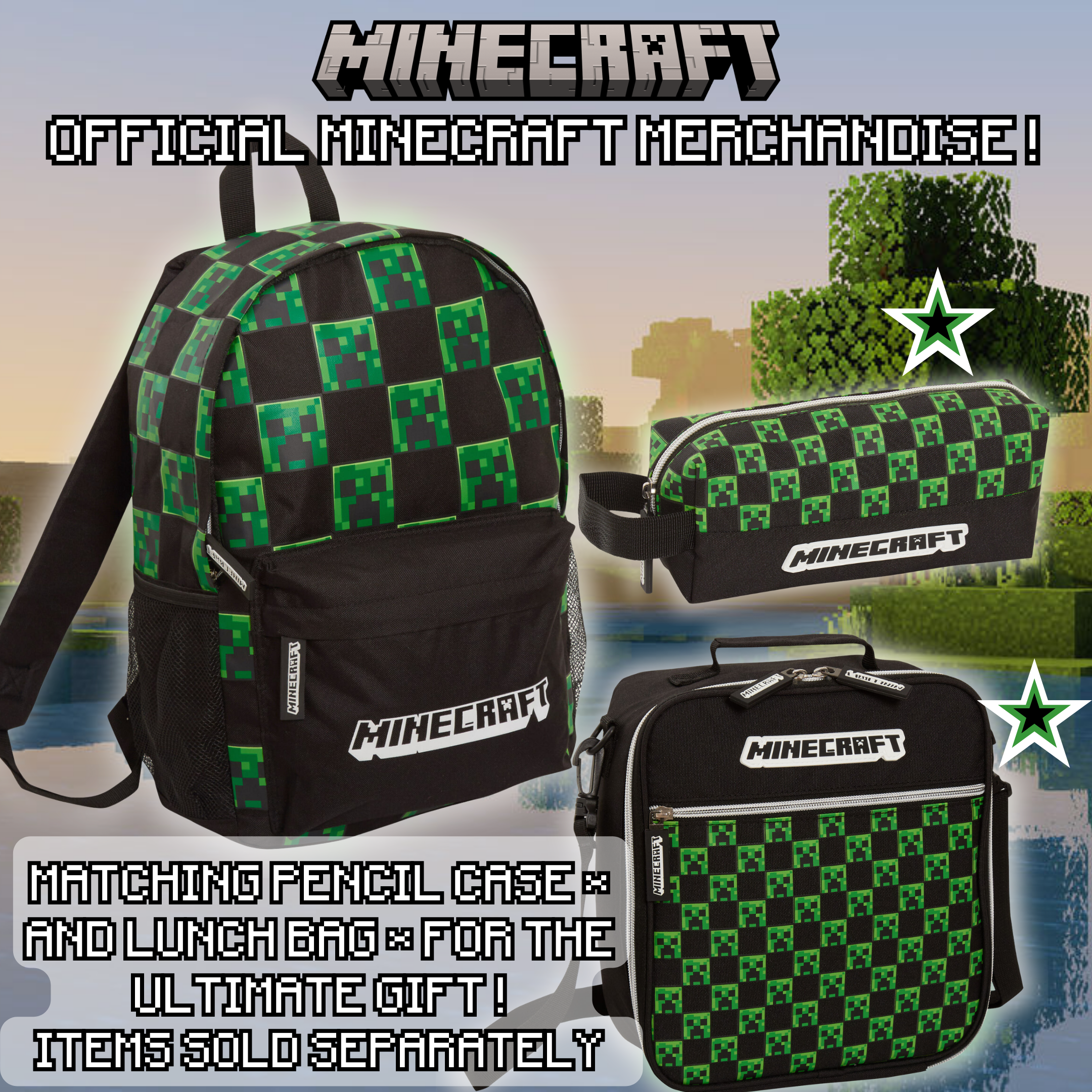 Minecraft Backpack Adults Kids Creeper Gamer School Bag Laptop Gaming Rucksack