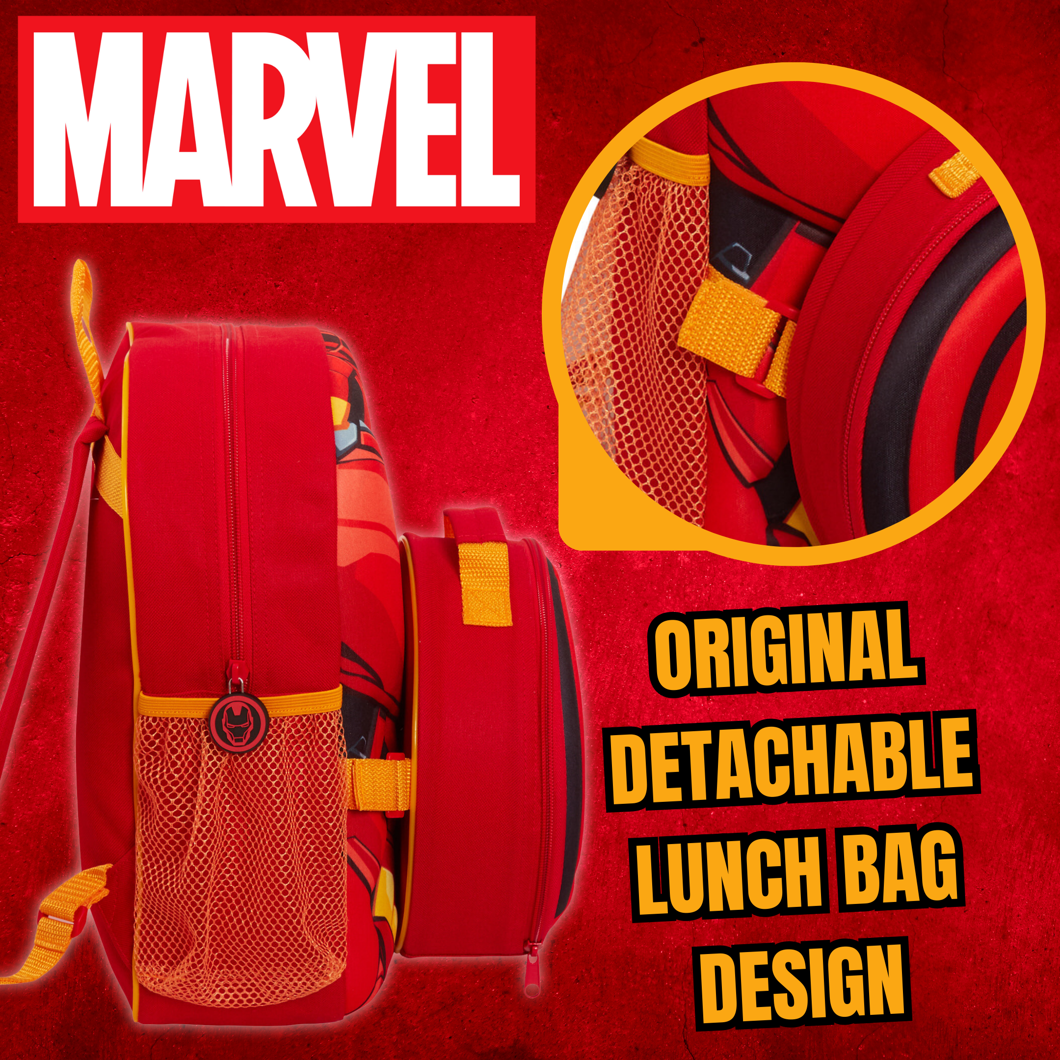 Boys Marvel Iron Man Backpack + Lunch Bag Water Bottle Holder Matching 2 Pc Set