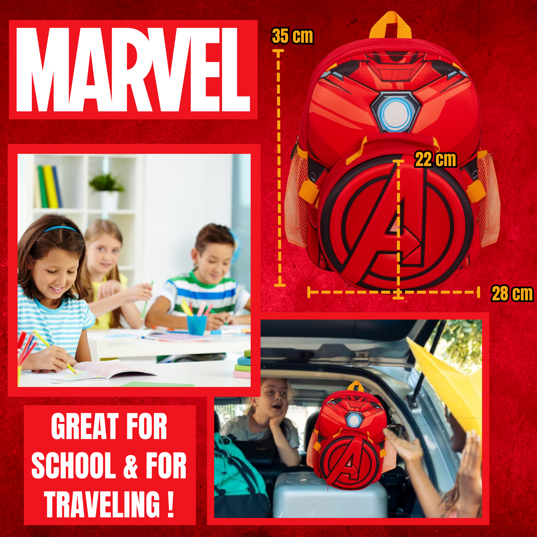 Boys Marvel Iron Man Backpack + Lunch Bag Water Bottle Holder Matching 2 Pc Set