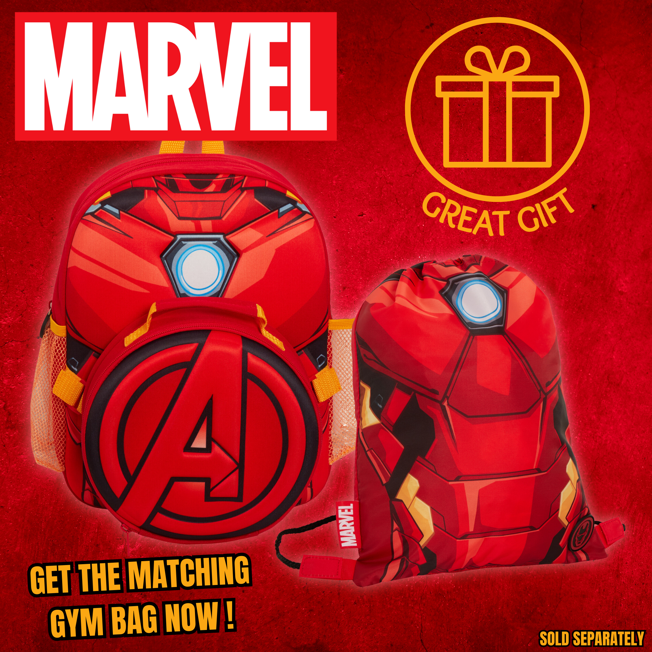 Boys Marvel Iron Man Backpack + Lunch Bag Water Bottle Holder Matching 2 Pc Set