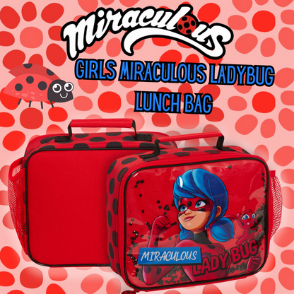 Miraculous Lunch Bag Girls Red Ladybug Sequins School Cooler Lunch Box for Kids