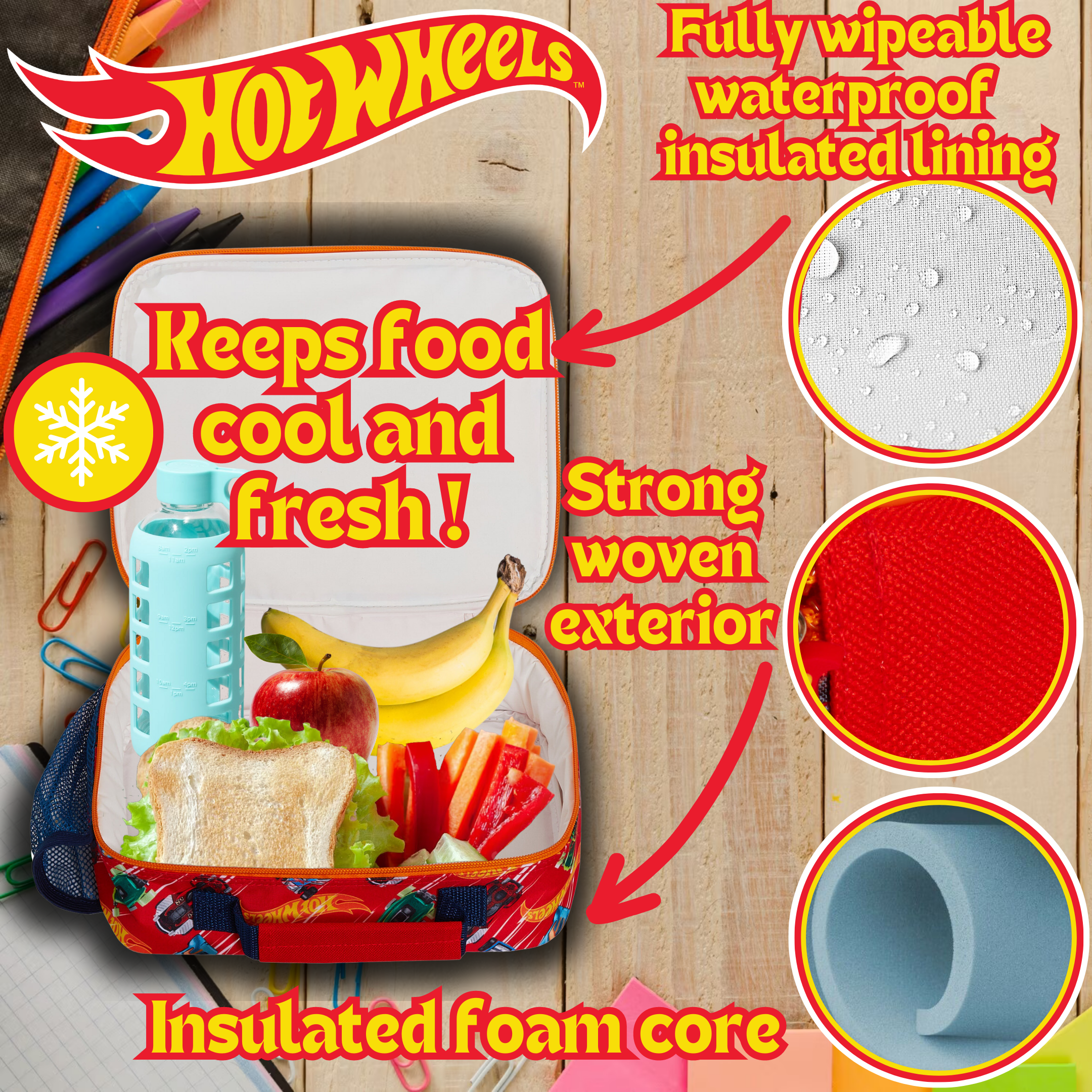 Hot Wheels Lunch Bag Toy Cars Insulated Lunch Box for Kids School Cooler Bag