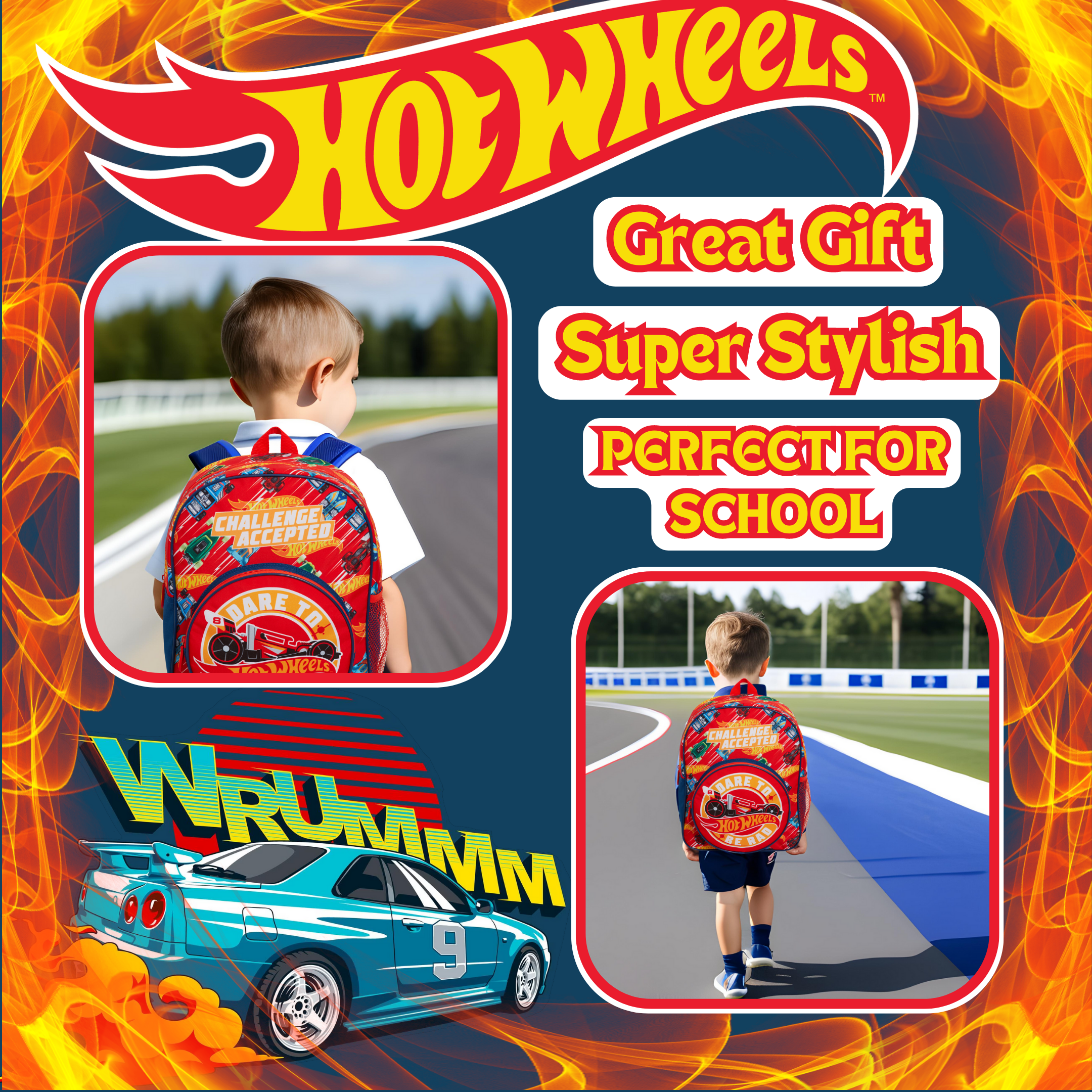 Hot Wheels Backpack Toy Cars Bag for Kids Travel Sports Back to School Rucksack
