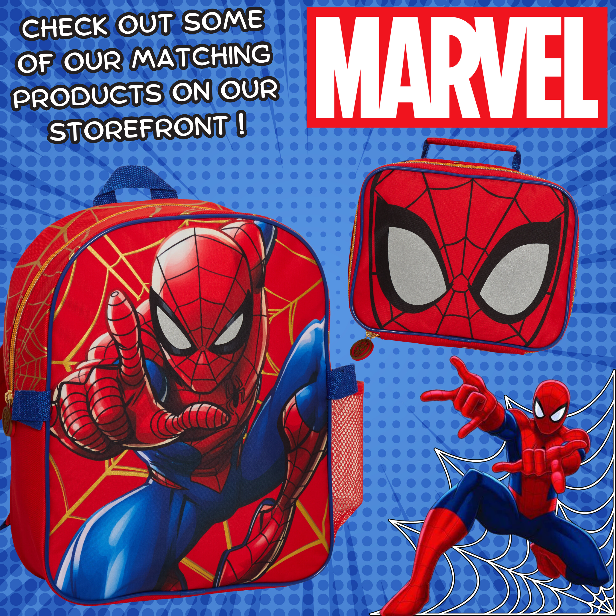 Spiderman Backpack With Cool Lunch Bag Bottle Holder School Matching 2 Piece Set