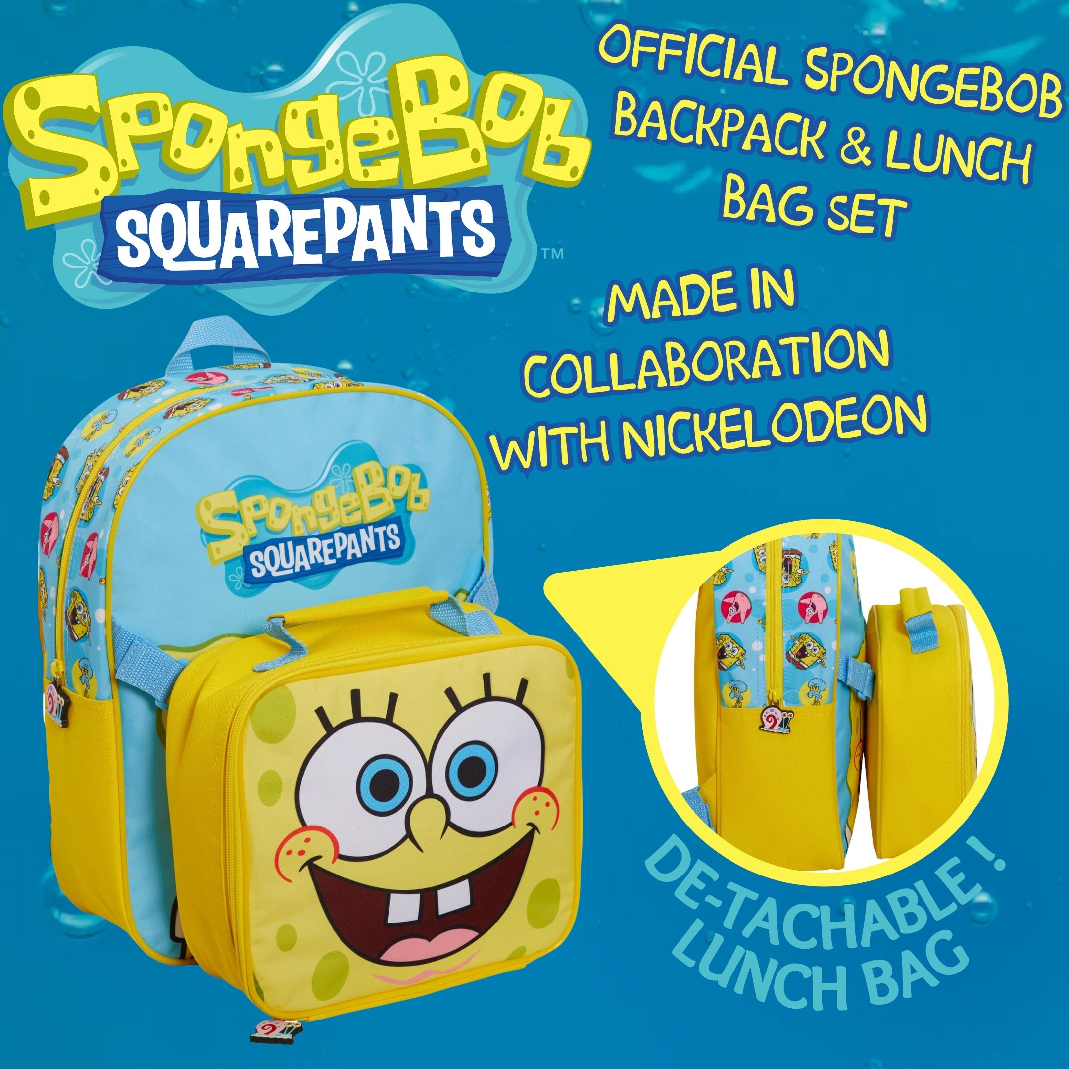SpongeBob SquarePants Backpack + Detachable Lunch Bag Boys Girls School Rucksack