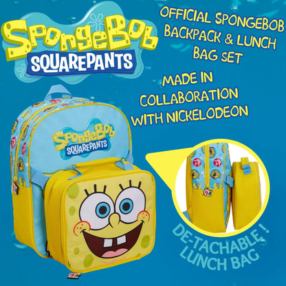 SpongeBob SquarePants Backpack + Detachable Lunch Bag Boys Girls School Rucksack