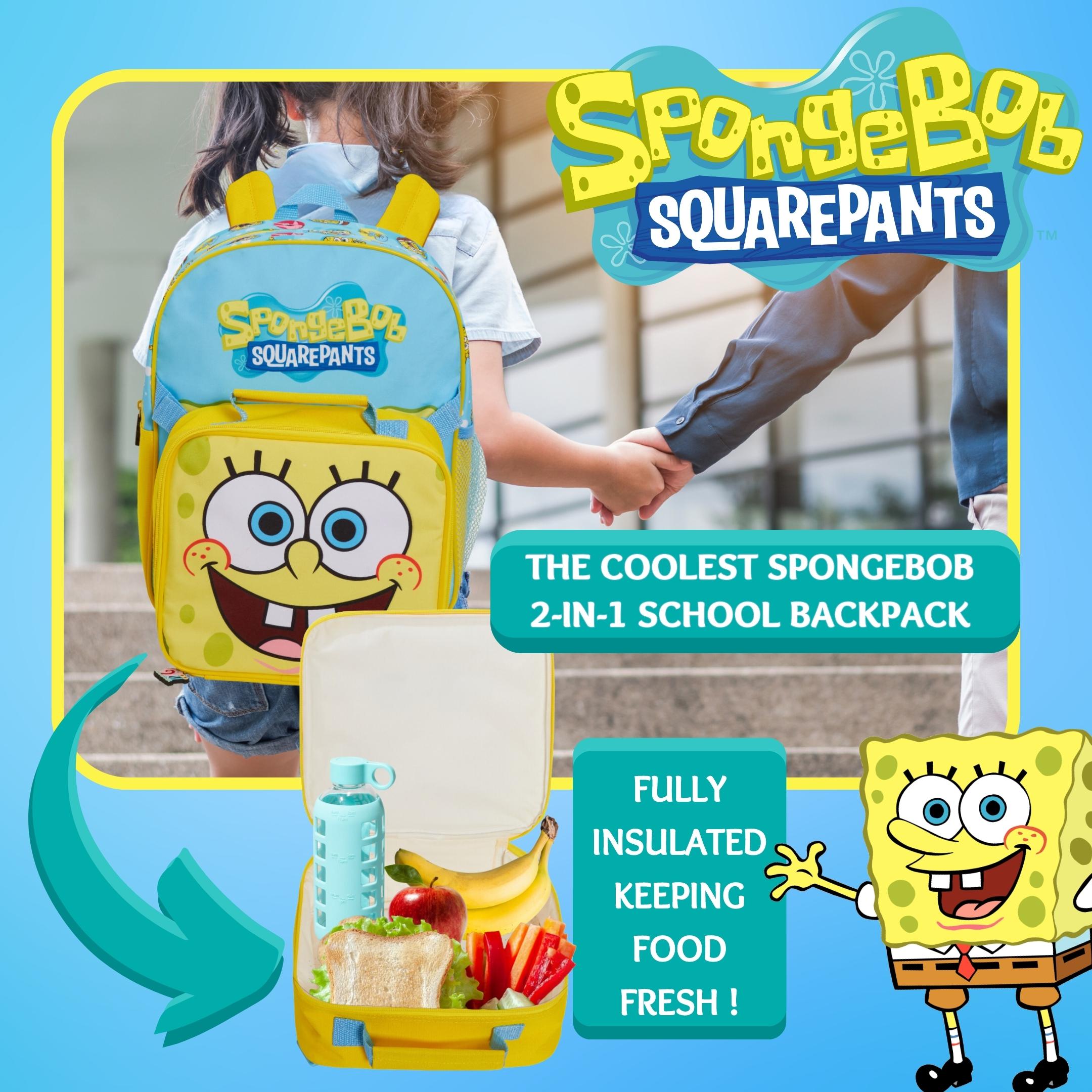 SpongeBob SquarePants Backpack + Detachable Lunch Bag Boys Girls School Rucksack
