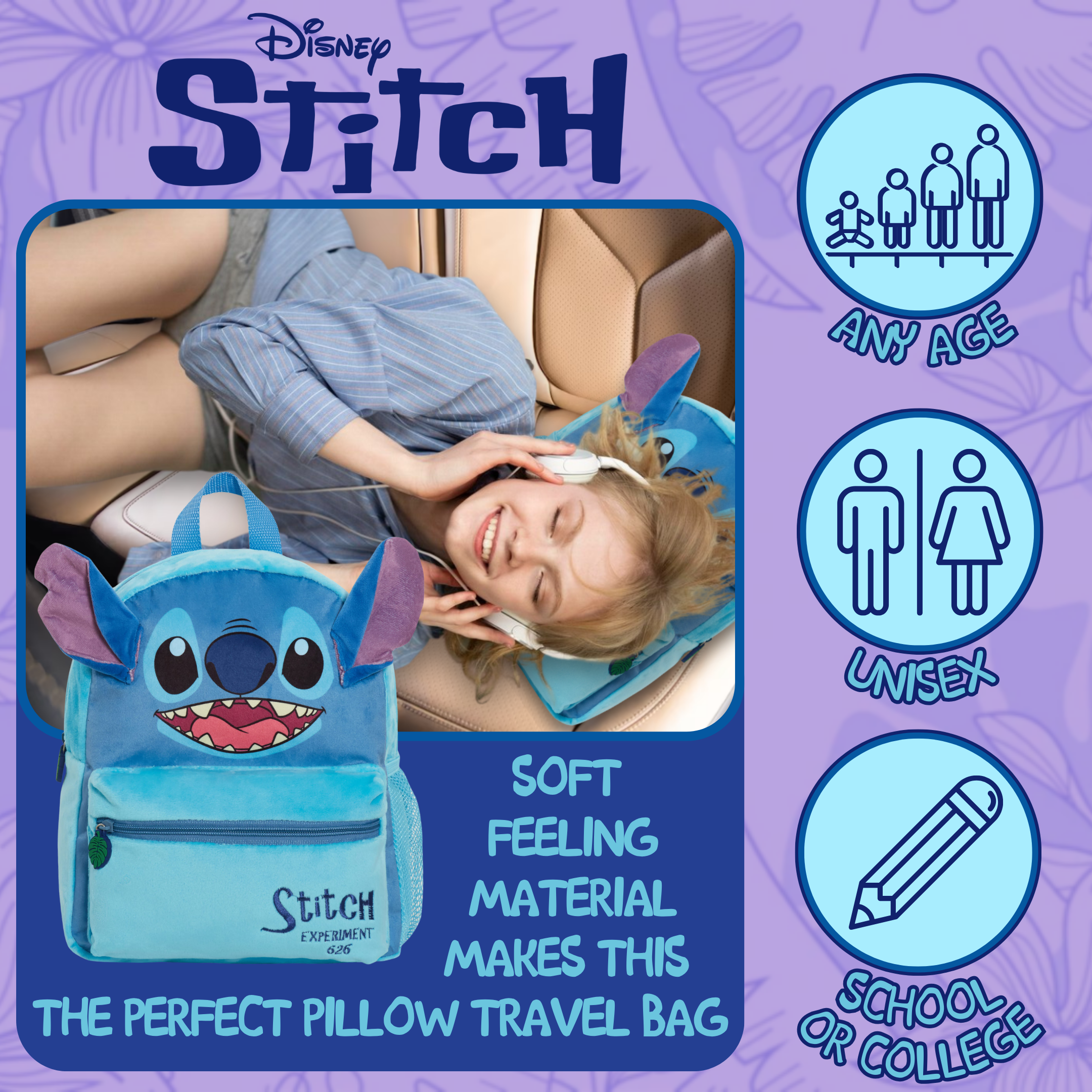 Disney Stitch Backpack Kids School Bag Girls Plush Rucksack 3D Lunch Book Bag