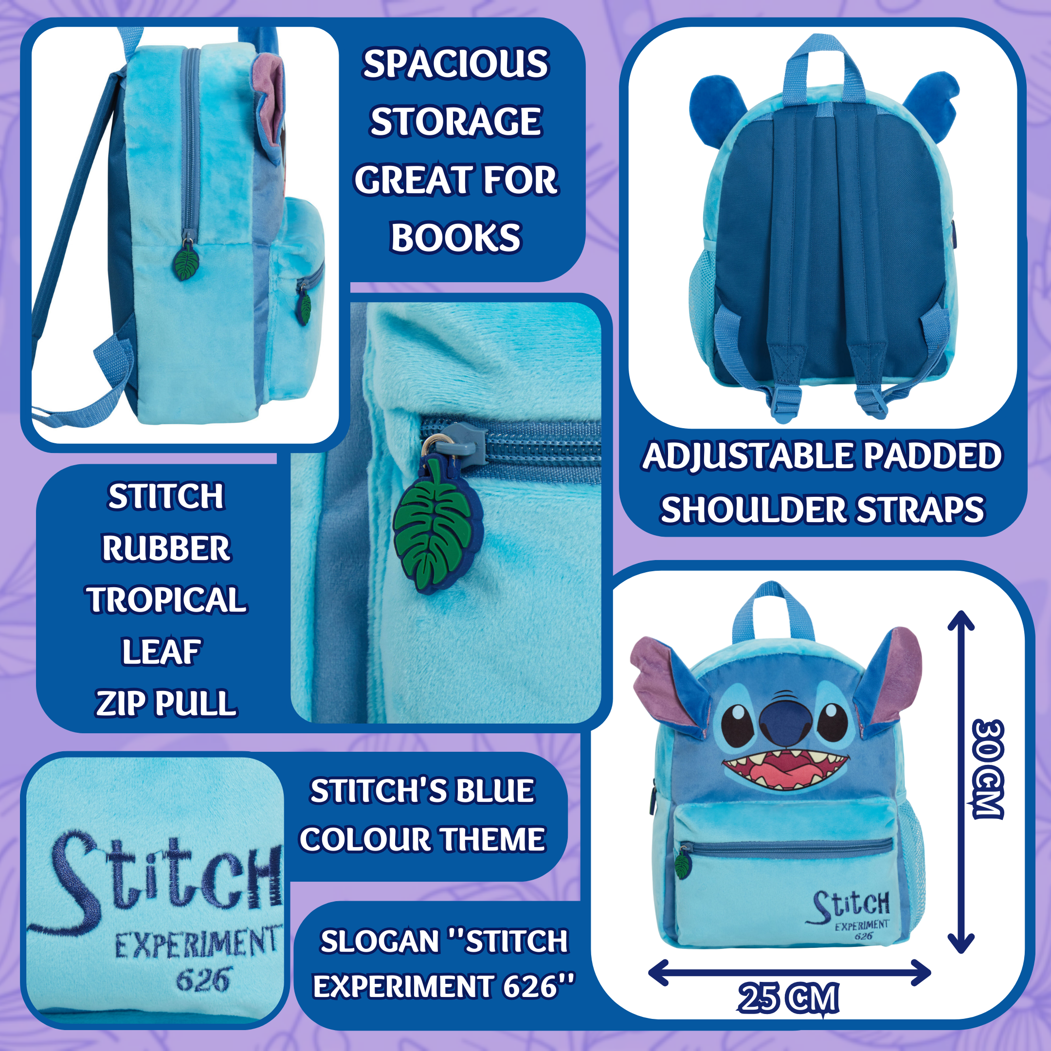 Disney Stitch Backpack Kids School Bag Girls Plush Rucksack 3D Lunch Book Bag