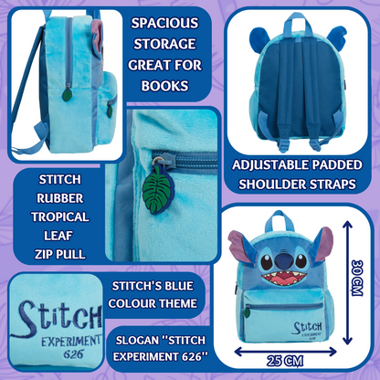 Disney Stitch Backpack Kids School Bag Girls Plush Rucksack 3D Lunch Book Bag