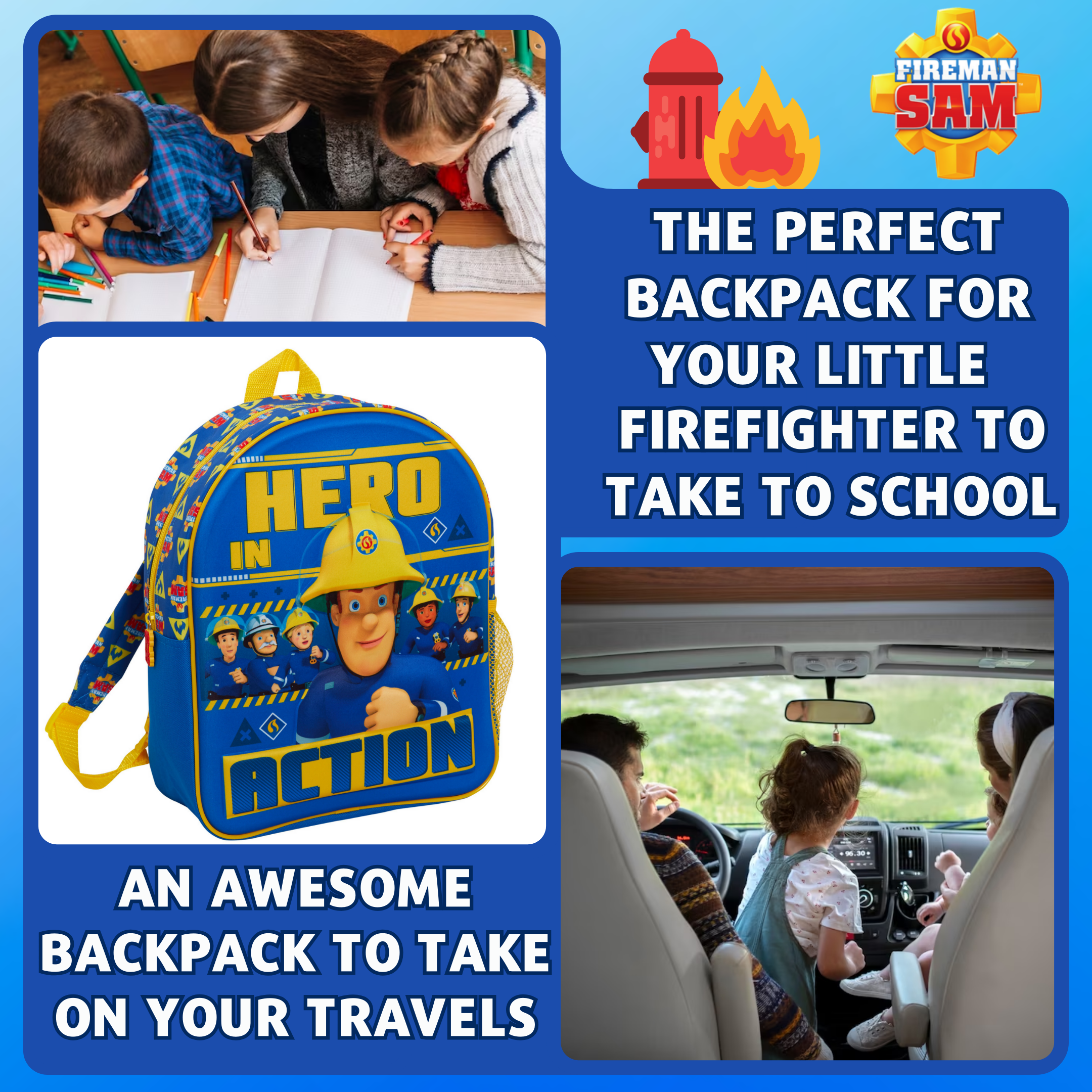 Fireman Sam Bag Boys Backpack Kids Firefighter Sports Rucksack School Lunch Bag
