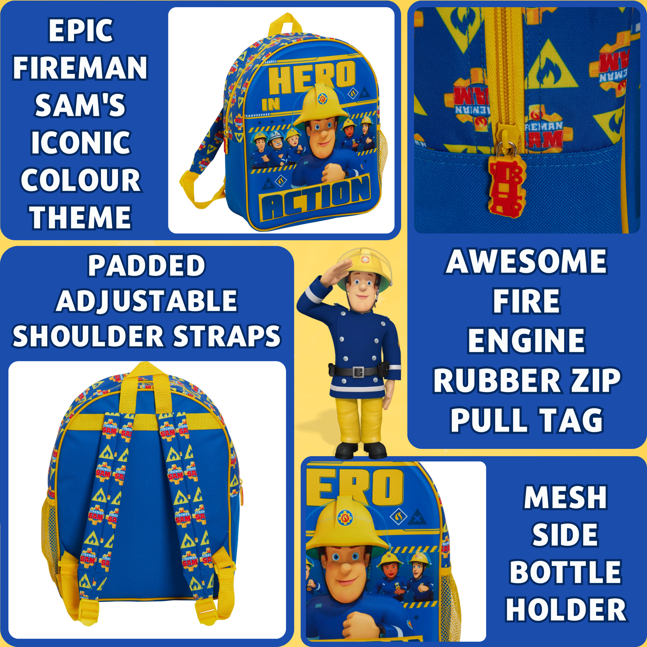 Fireman Sam Bag Boys Backpack Kids Firefighter Sports Rucksack School Lunch Bag