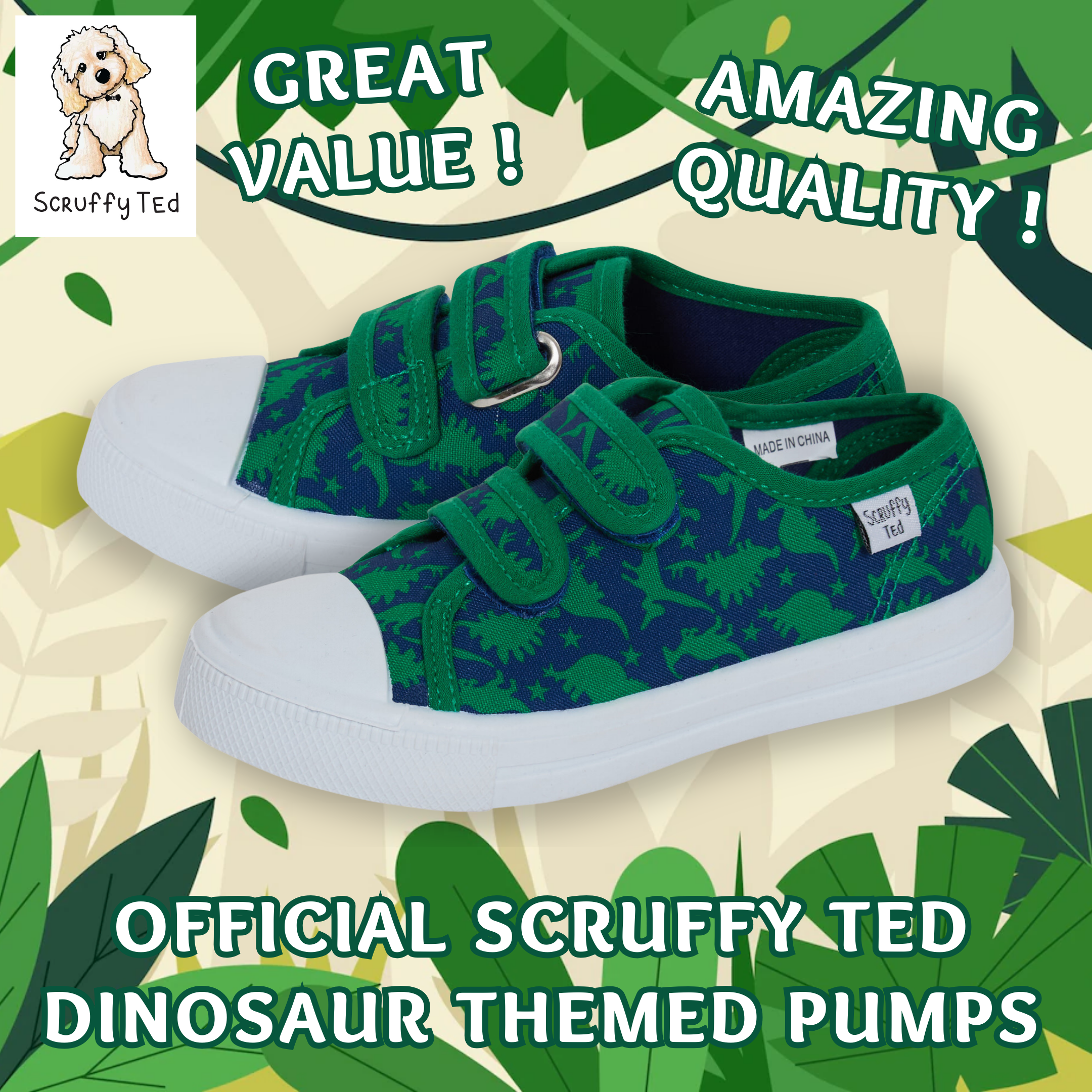 Boys Dinosaur Canvas Shoes Kids Dino Plimsolls Trainers Easy Fasten Casual Pumps