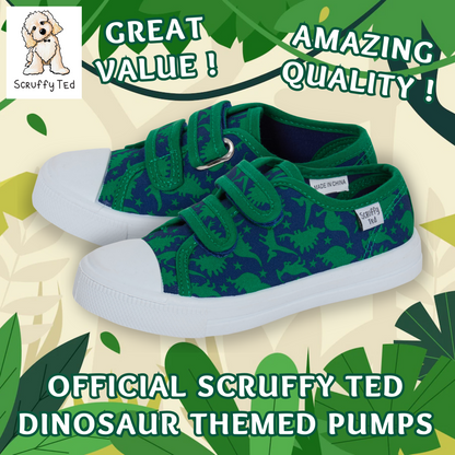 Boys Dinosaur Canvas Shoes Kids Dino Plimsolls Trainers Easy Fasten Casual Pumps